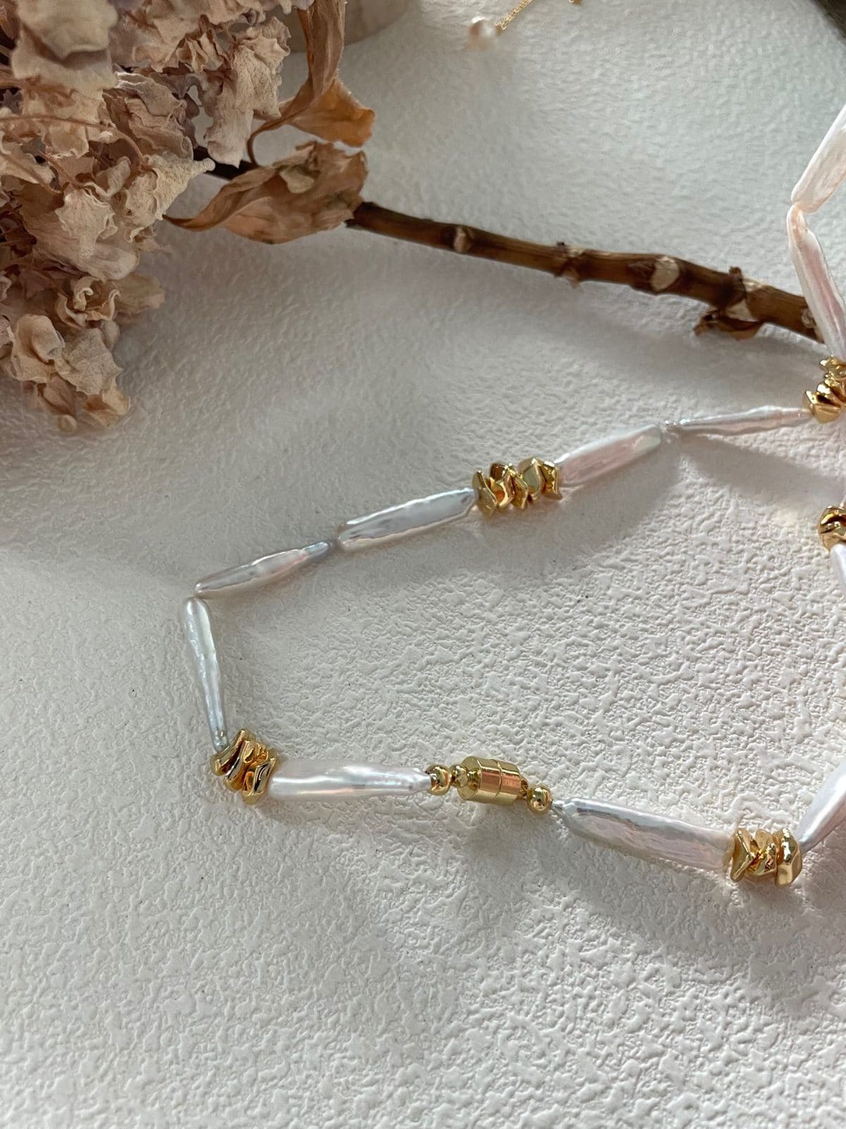 minimalist baroque pearl necklaces — 14K Gold-Filled Metal Accent Baroque Pearl Necklace | PoetPearl handcrafted jewelry