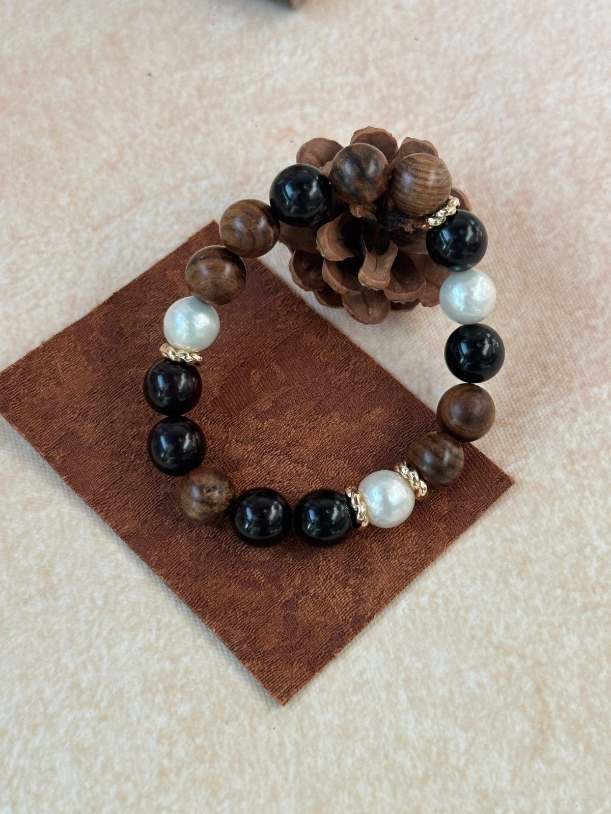 natural gemstone and baroque pearl bracelets — Vandyke Brown Wood Beaded Bracelet | PoetPearl handcrafted jewelry