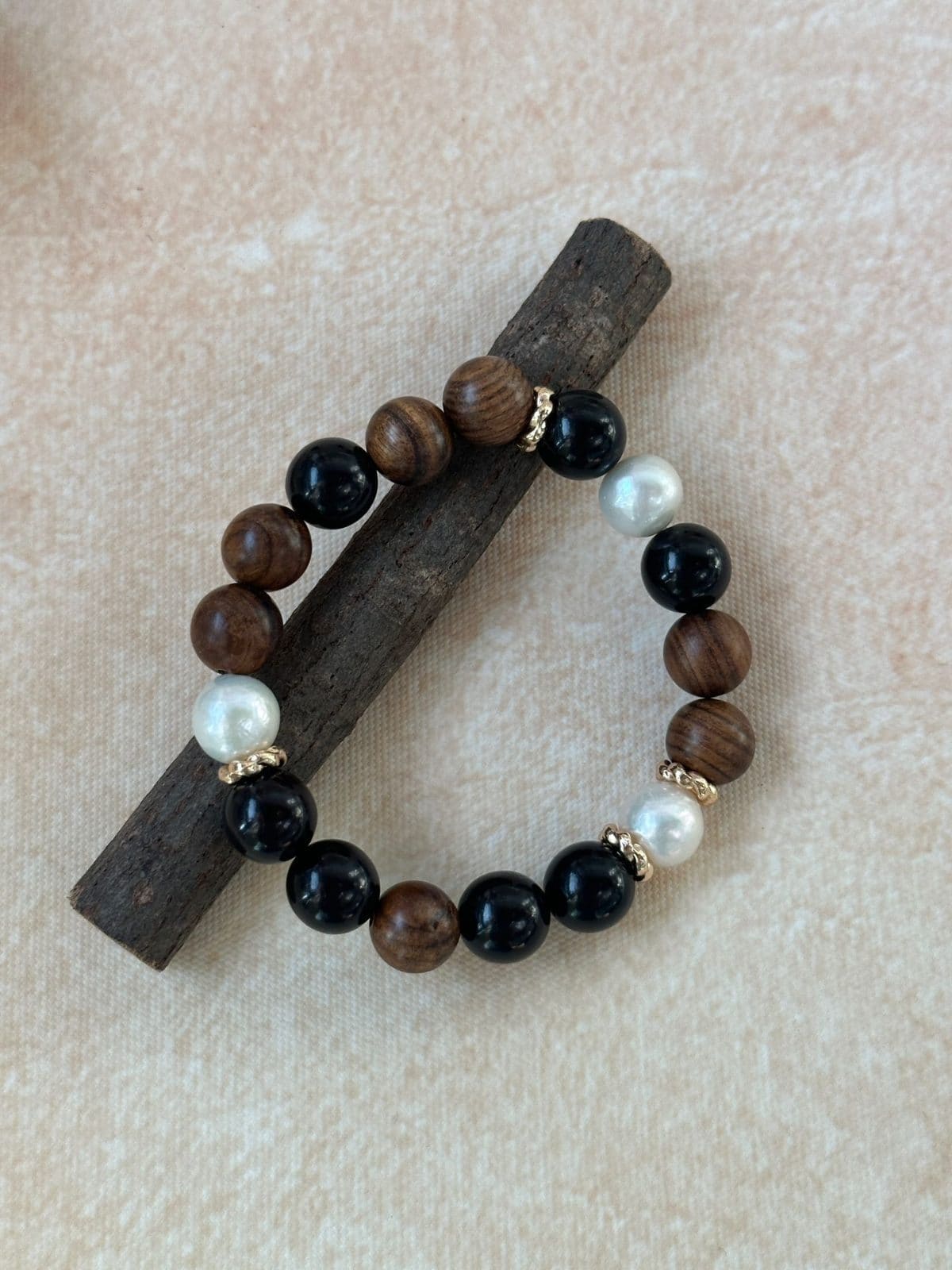 natural gemstone and baroque pearl bracelets — Vandyke Brown Wood Beaded Bracelet | PoetPearl handcrafted jewelry