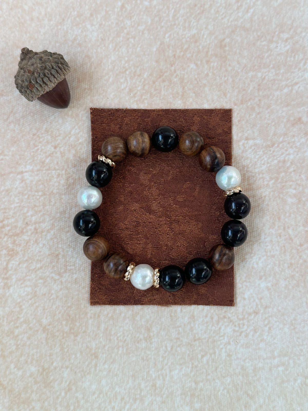 natural gemstone and baroque pearl bracelets — Vandyke Brown Wood Beaded Bracelet | PoetPearl handcrafted jewelry