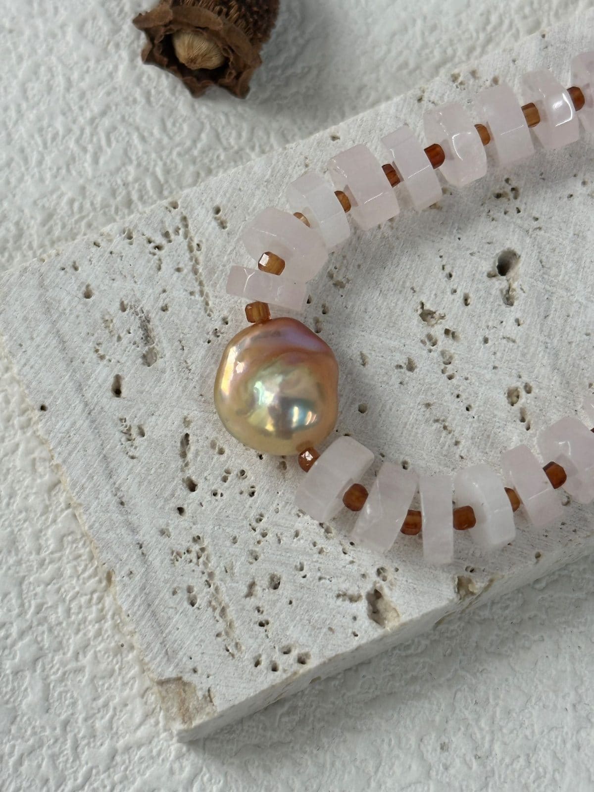natural gemstone and baroque pearl bracelets — 18K Gold-Plated Silver Rose Pink Quartz & Baroque Pearl Bracelet | PoetPearl handcrafted jewelry