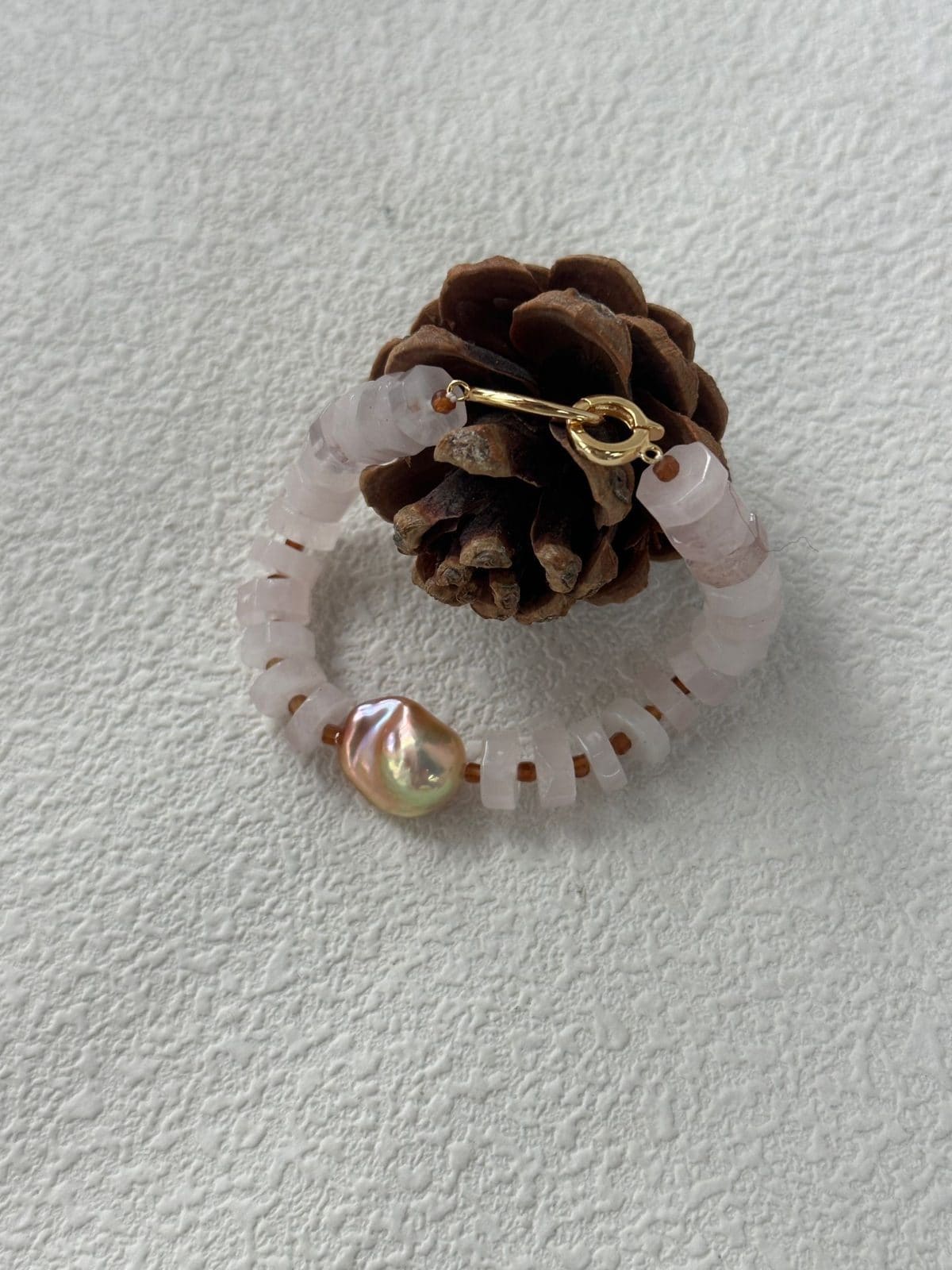 natural gemstone and baroque pearl bracelets — 18K Gold-Plated Silver Rose Pink Quartz & Baroque Pearl Bracelet | PoetPearl handcrafted jewelry