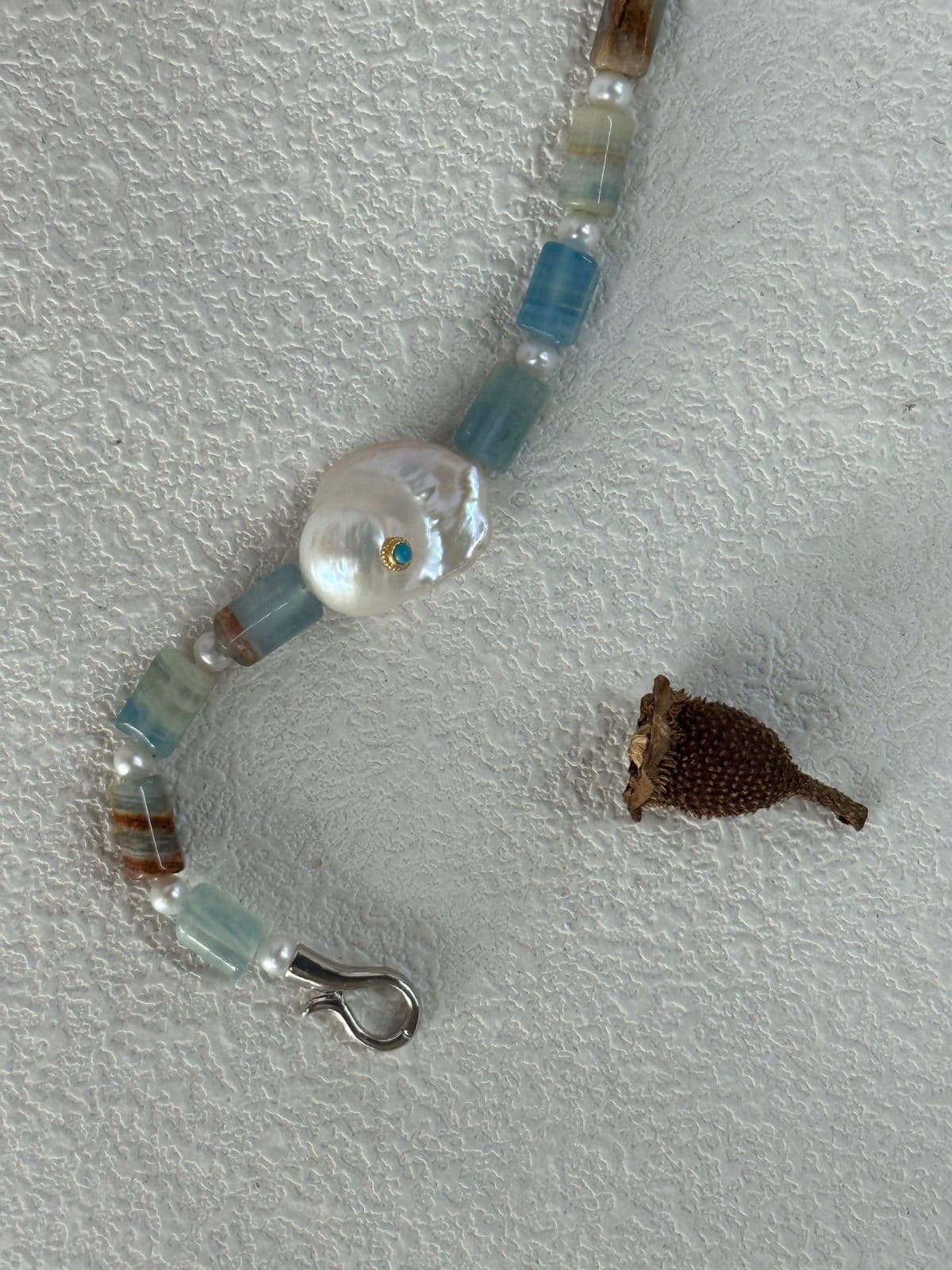 natural gemstone and baroque pearl bracelets — Sterling Silver Blue Aquamarine Large Baroque Pearl Bracelet | PoetPearl handcrafted jewelry