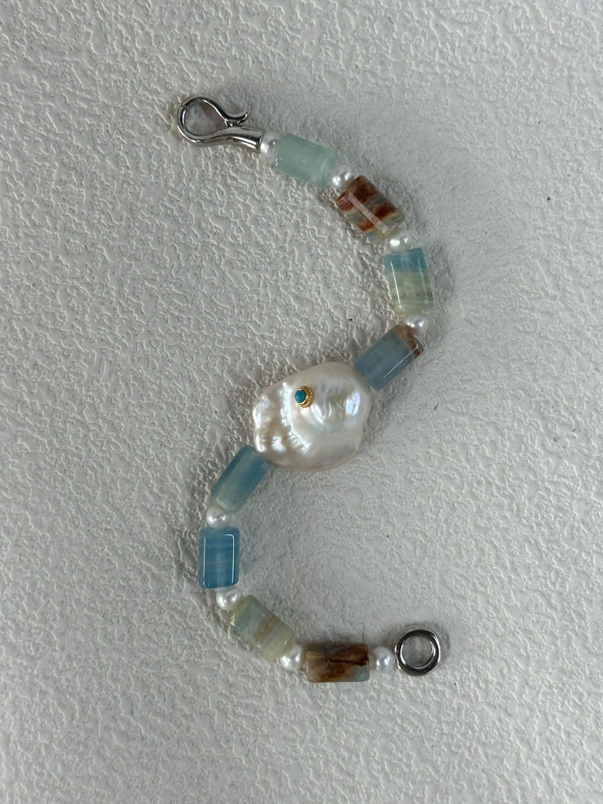 natural gemstone and baroque pearl bracelets — Sterling Silver Blue Aquamarine Large Baroque Pearl Bracelet | PoetPearl handcrafted jewelry