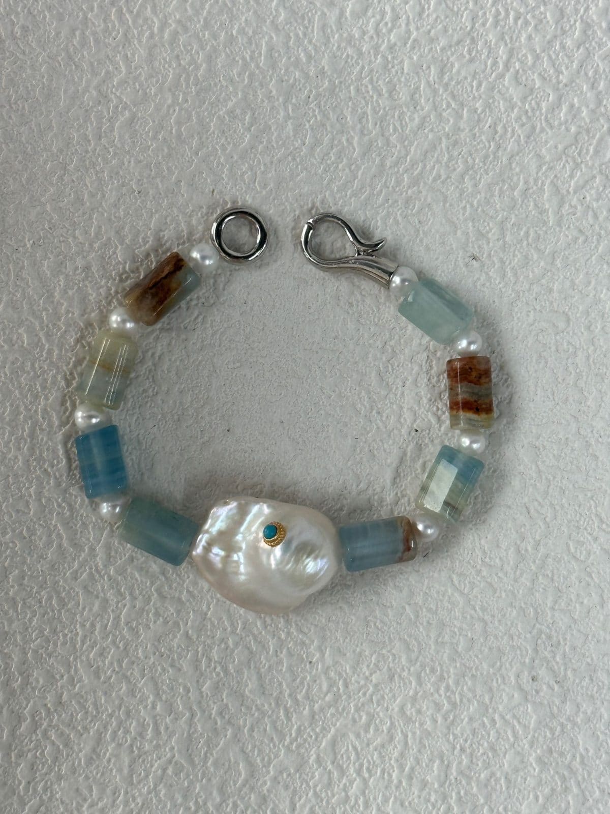 natural gemstone and baroque pearl bracelets — Sterling Silver Blue Aquamarine Large Baroque Pearl Bracelet | PoetPearl handcrafted jewelry