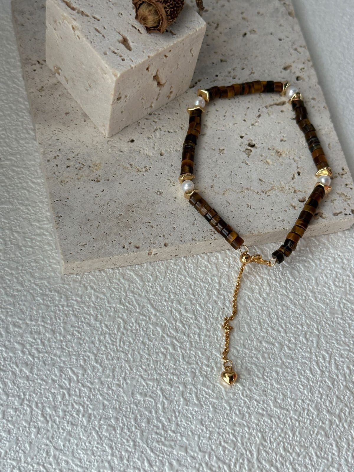 natural gemstone and baroque pearl bracelets — Caramel Tiger Eye Bracelet | PoetPearl handcrafted jewelry