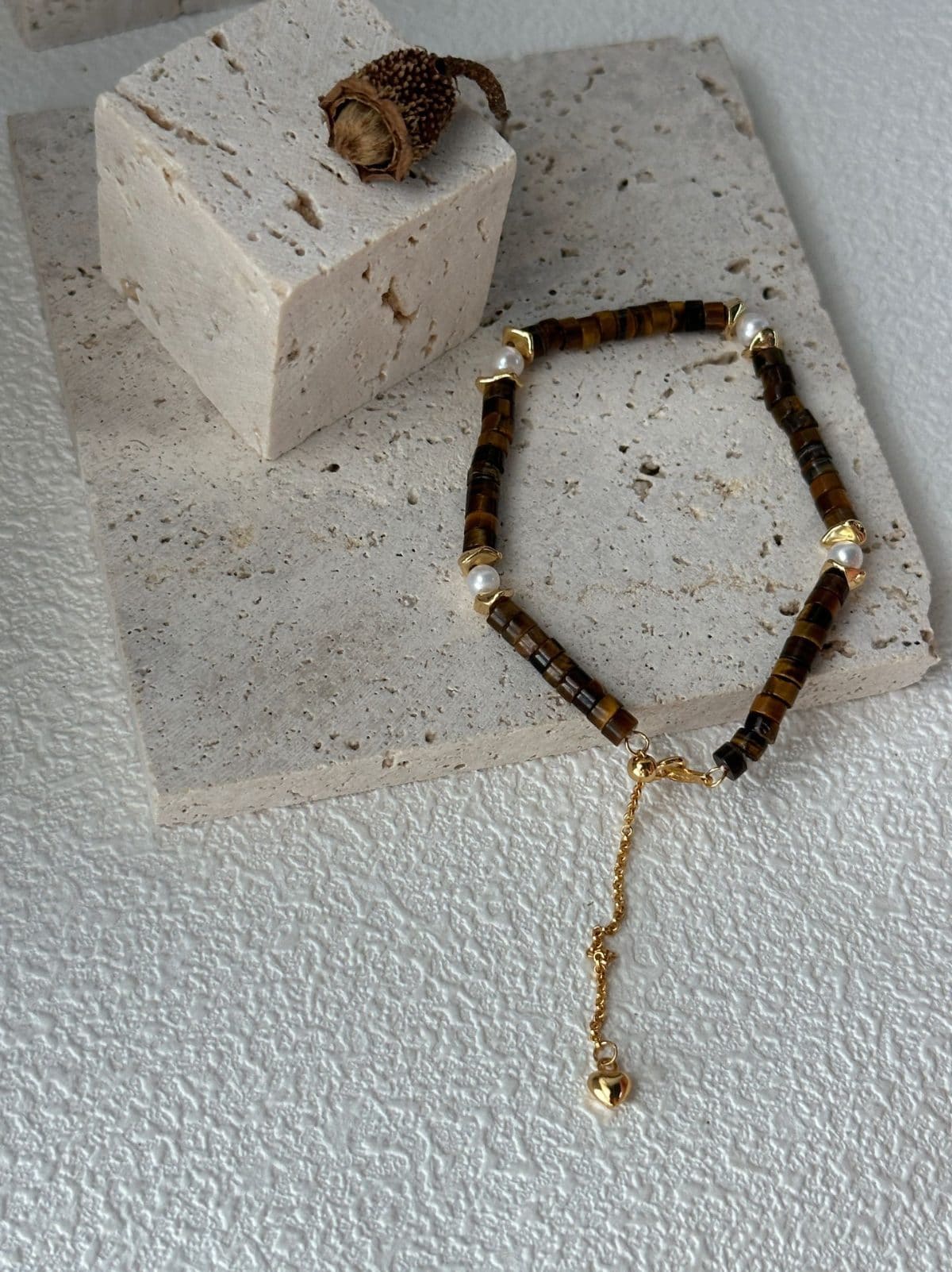 natural gemstone and baroque pearl bracelets — Caramel Tiger Eye Bracelet | PoetPearl handcrafted jewelry