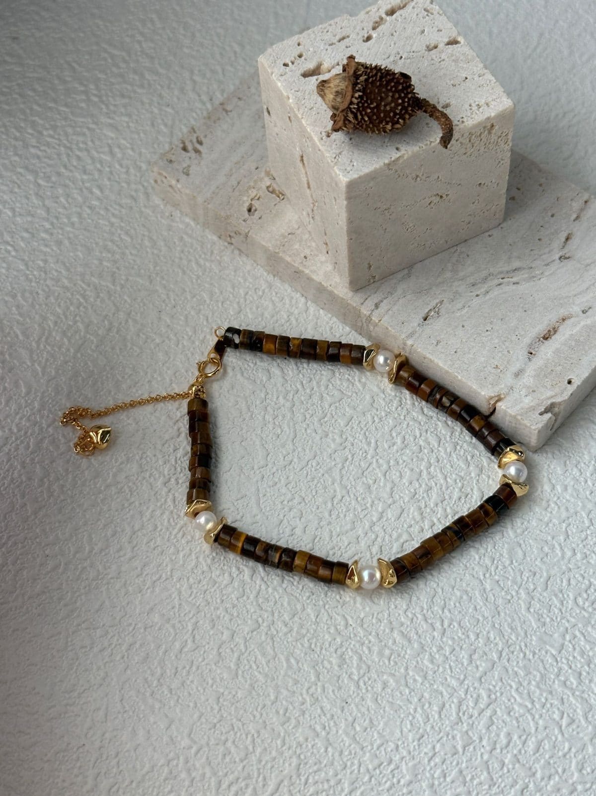 natural gemstone and baroque pearl bracelets — Caramel Tiger Eye Bracelet | PoetPearl handcrafted jewelry