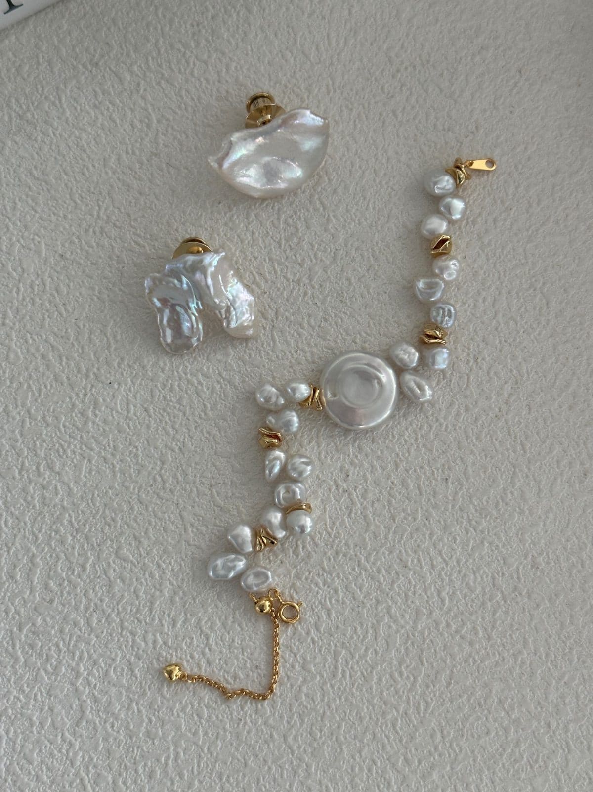 delicate freshwater pearl bracelets — 18K Gold-Plated Silver Clasp Disc Keshi Pearl Bracelet | PoetPearl handcrafted jewelry