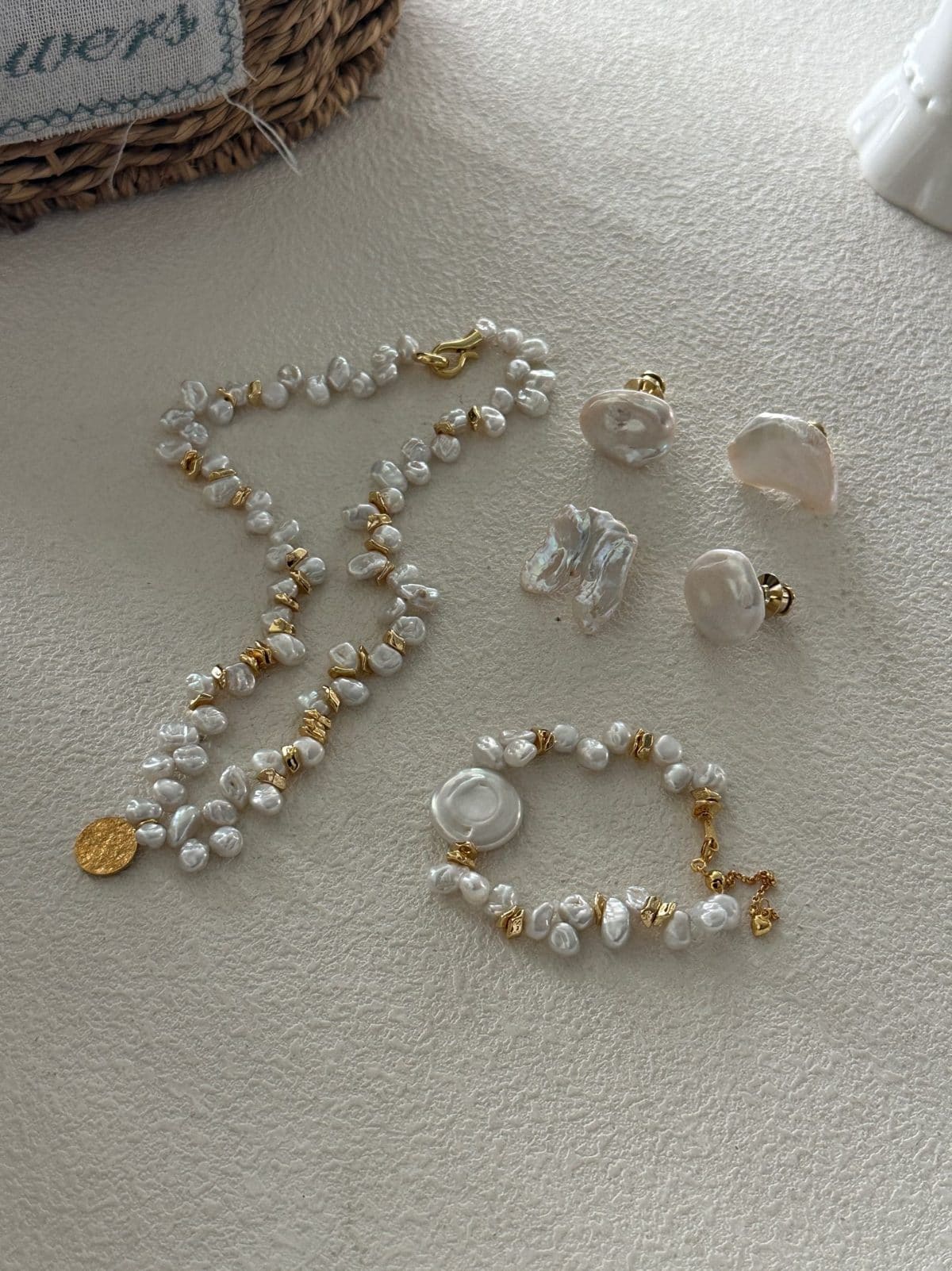 delicate freshwater pearl bracelets — 18K Gold-Plated Silver Clasp Disc Keshi Pearl Bracelet | PoetPearl handcrafted jewelry