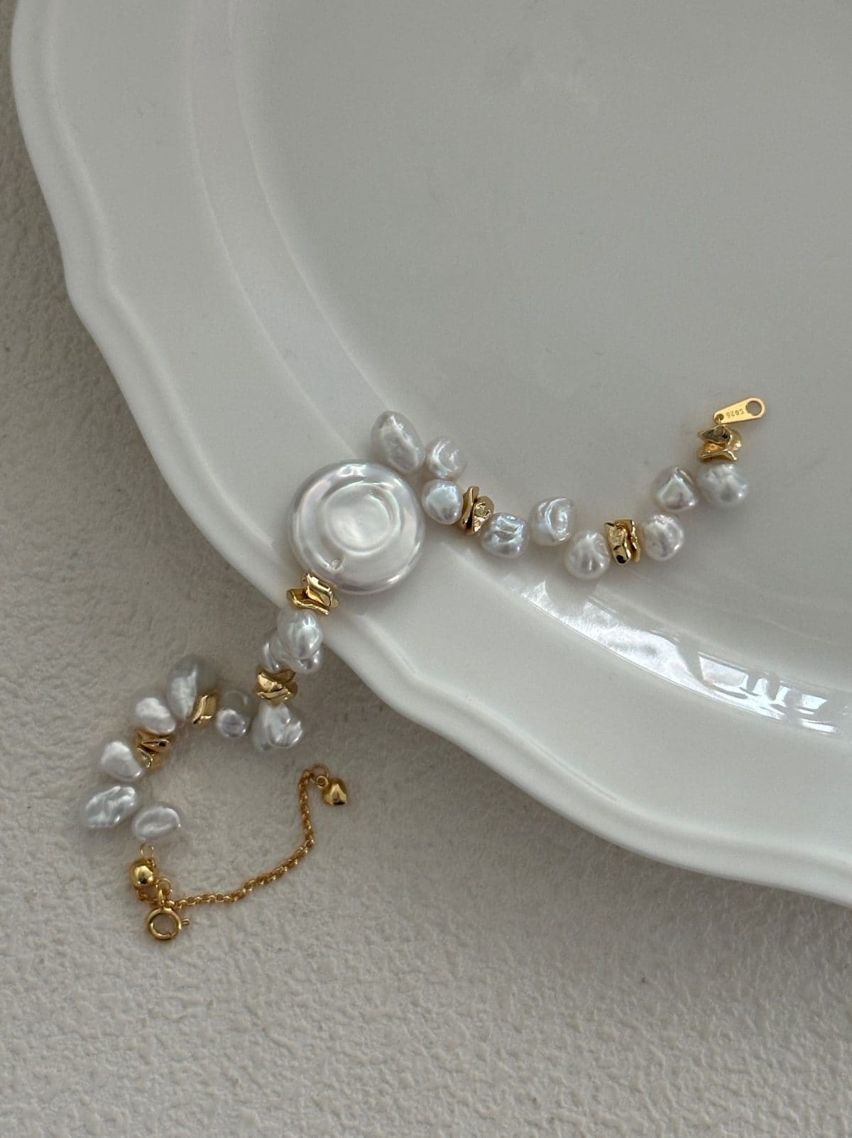 delicate freshwater pearl bracelets — 18K Gold-Plated Silver Clasp Disc Keshi Pearl Bracelet | PoetPearl handcrafted jewelry