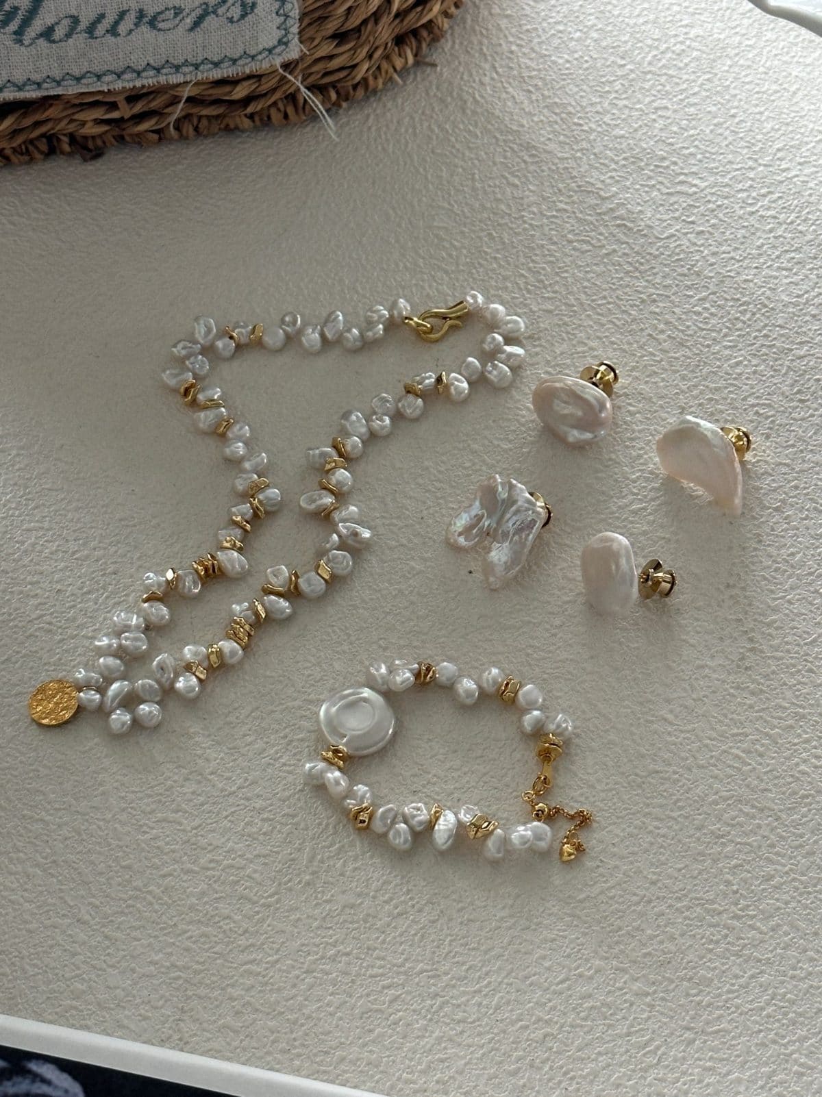 delicate freshwater pearl bracelets — 18K Gold-Plated Silver Clasp Disc Keshi Pearl Bracelet | PoetPearl handcrafted jewelry