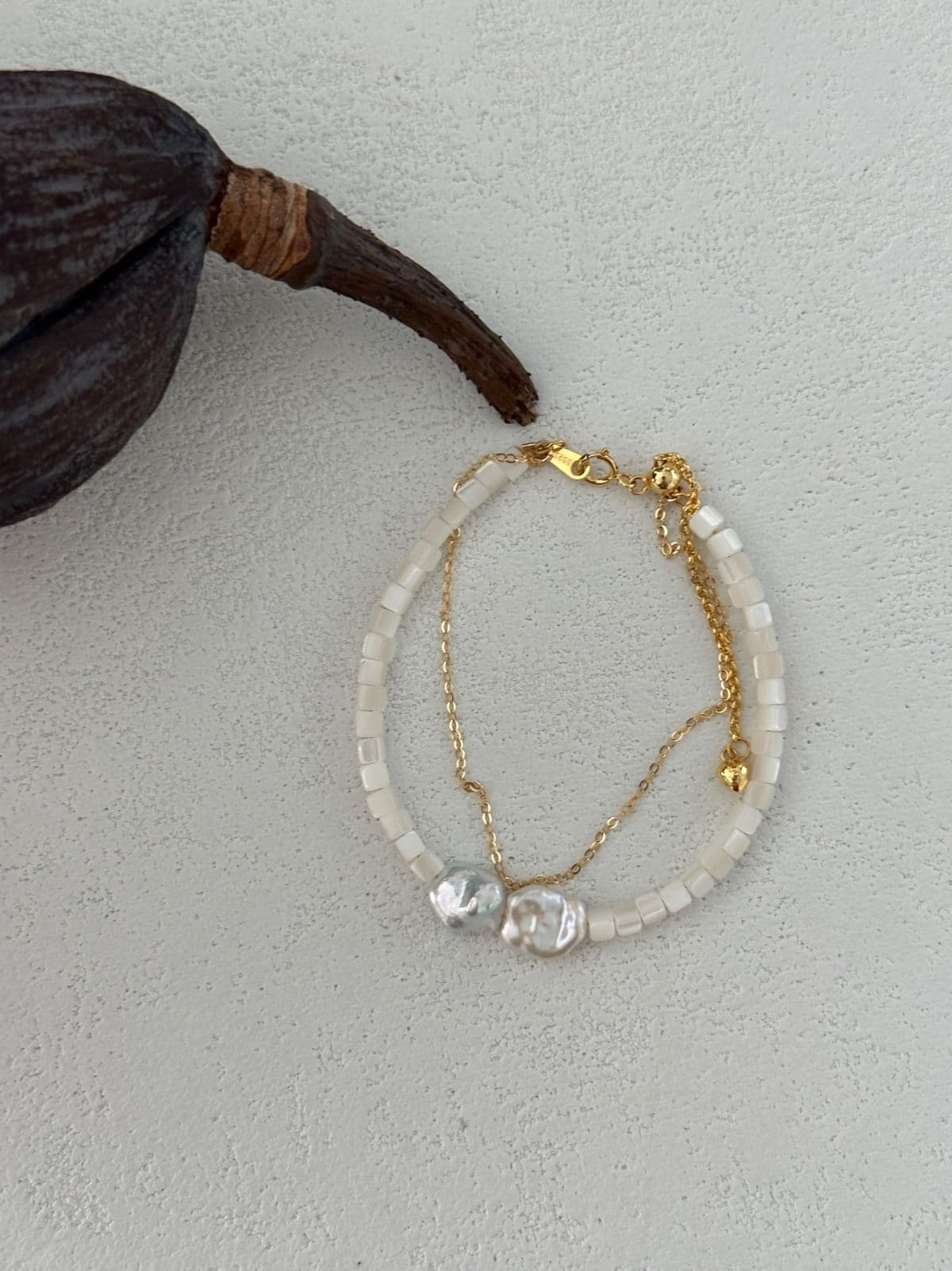 delicate freshwater pearl bracelets — 18K Gold-Plated Silver & Gold-Filled Double-Layer Shell Pearl Bracelet | PoetPearl handcrafted jewelry