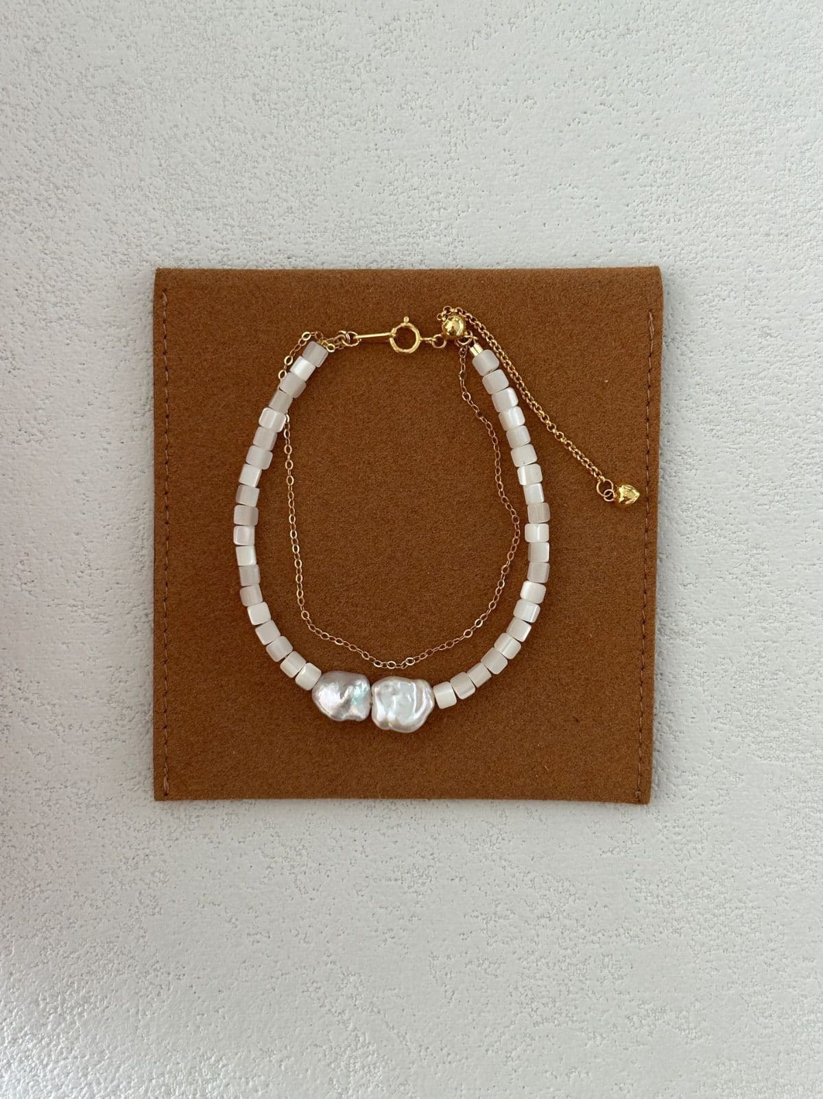 delicate freshwater pearl bracelets — 18K Gold-Plated Silver & Gold-Filled Double-Layer Shell Pearl Bracelet | PoetPearl handcrafted jewelry