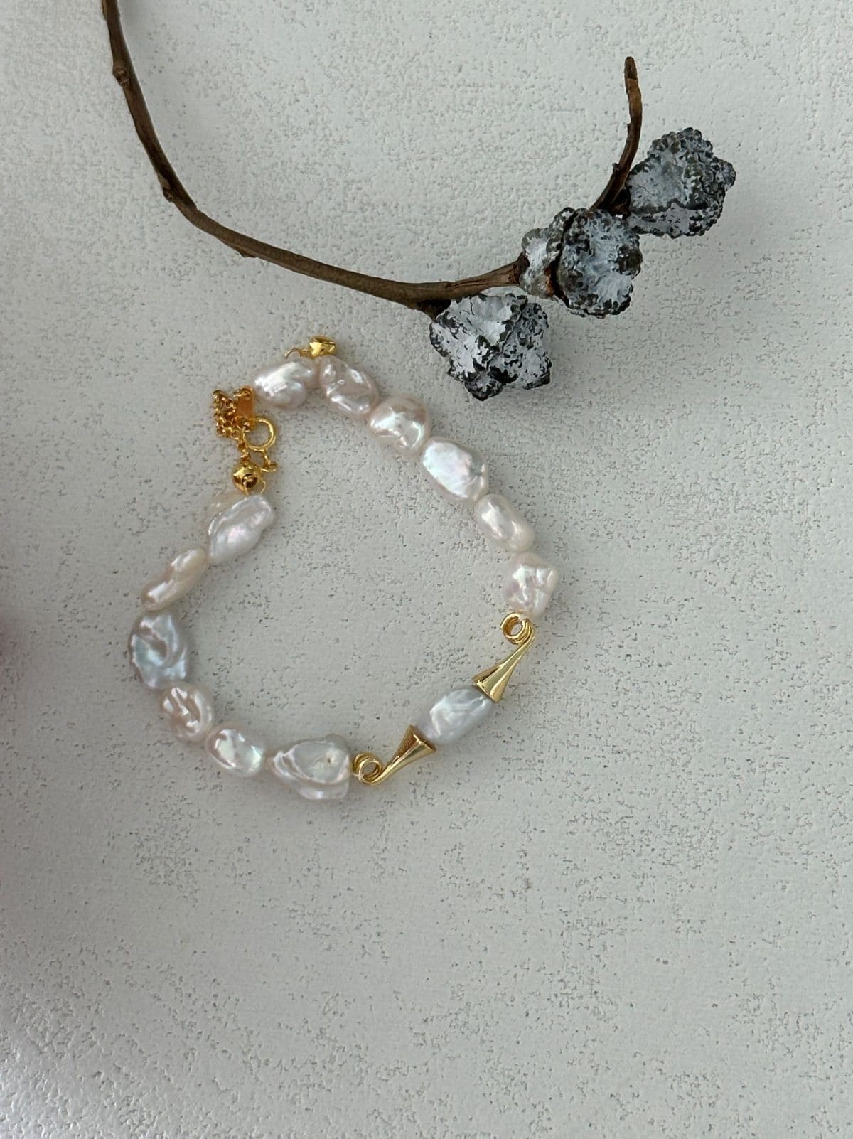 minimalist baroque pearl bracelets — 18K Gold-Plated Silver Mustache Pearl Bracelet | PoetPearl handcrafted jewelry