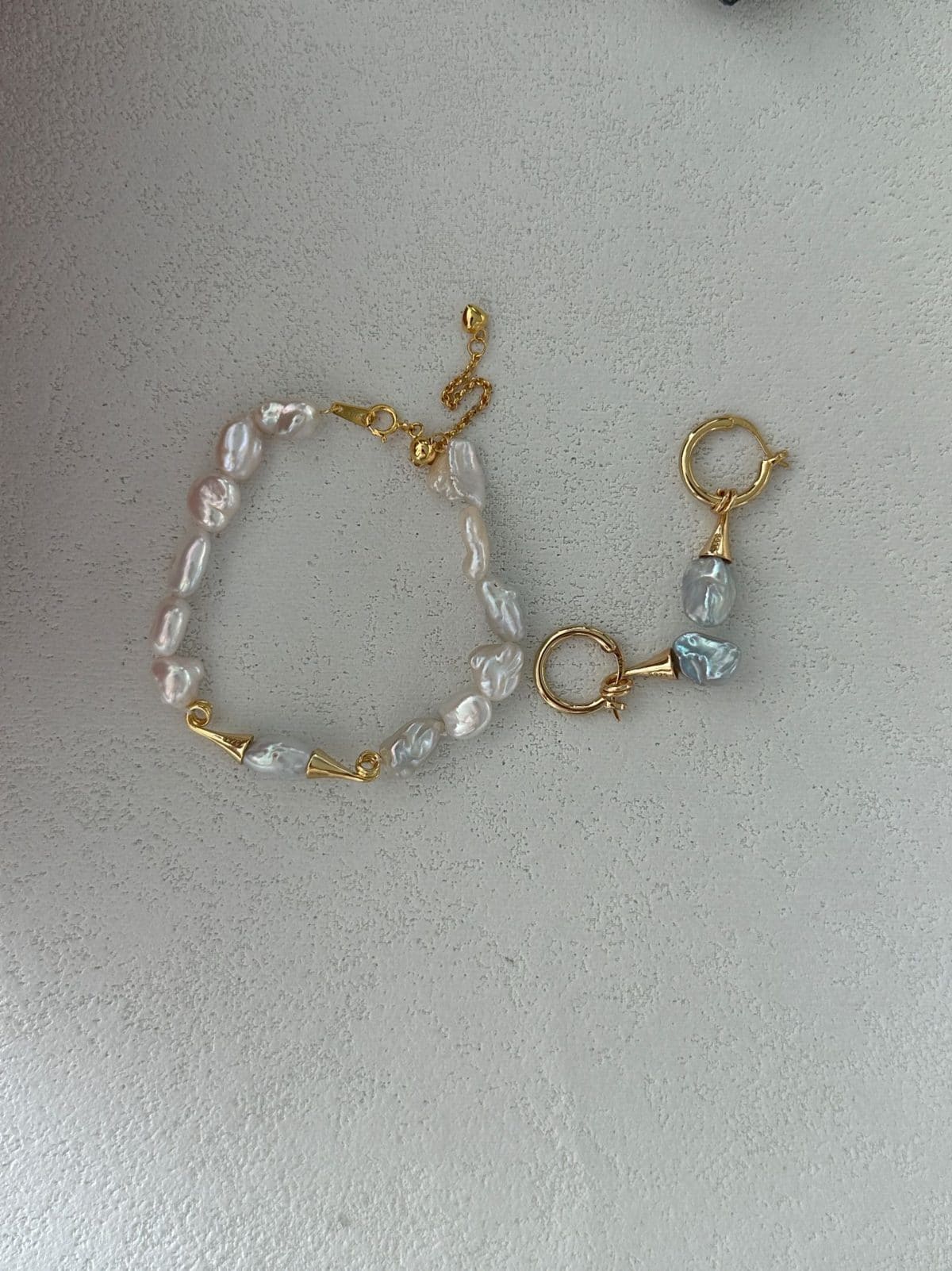minimalist baroque pearl bracelets — 18K Gold-Plated Silver Mustache Pearl Bracelet | PoetPearl handcrafted jewelry