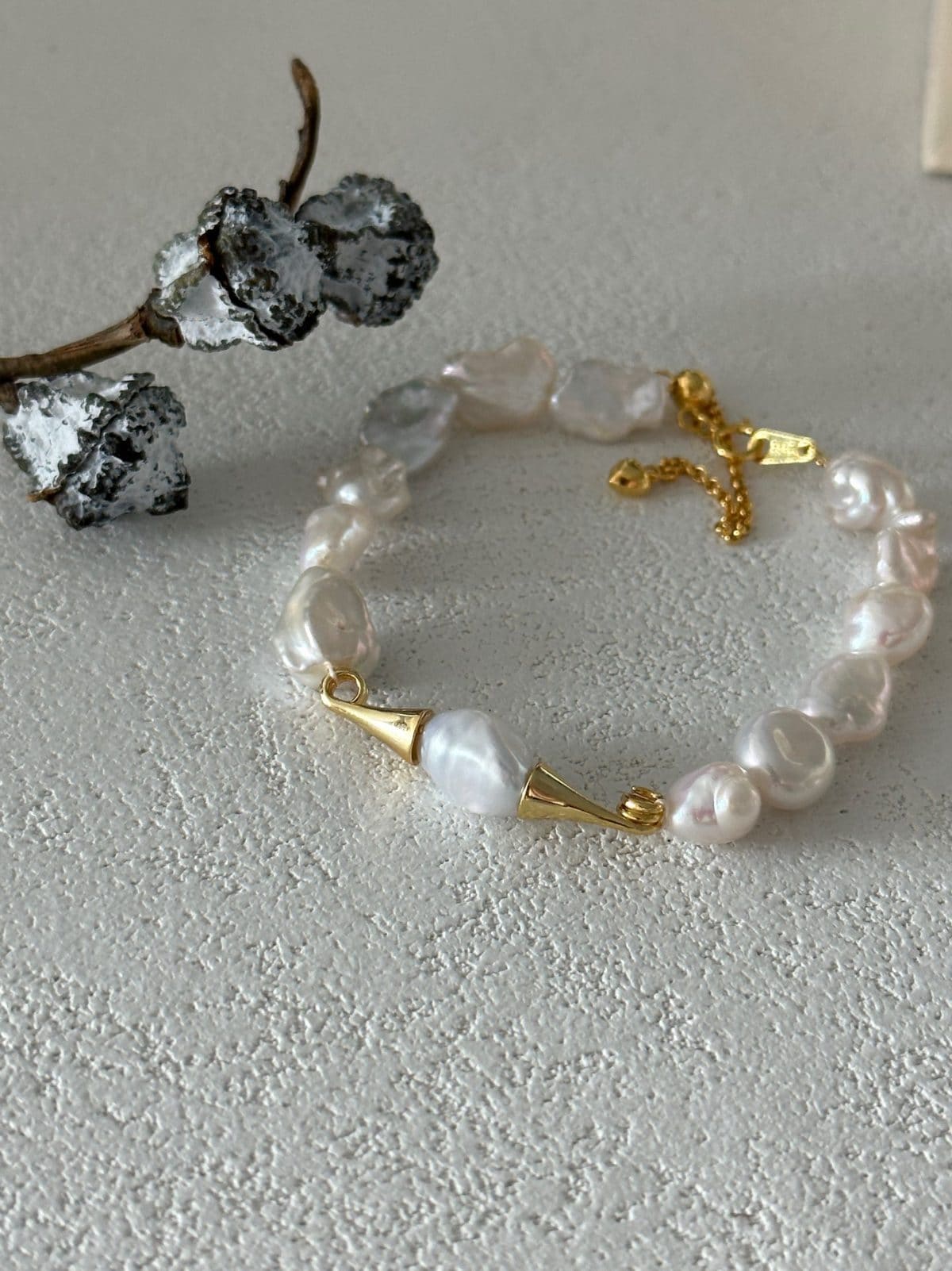 minimalist baroque pearl bracelets — 18K Gold-Plated Silver Mustache Pearl Bracelet | PoetPearl handcrafted jewelry