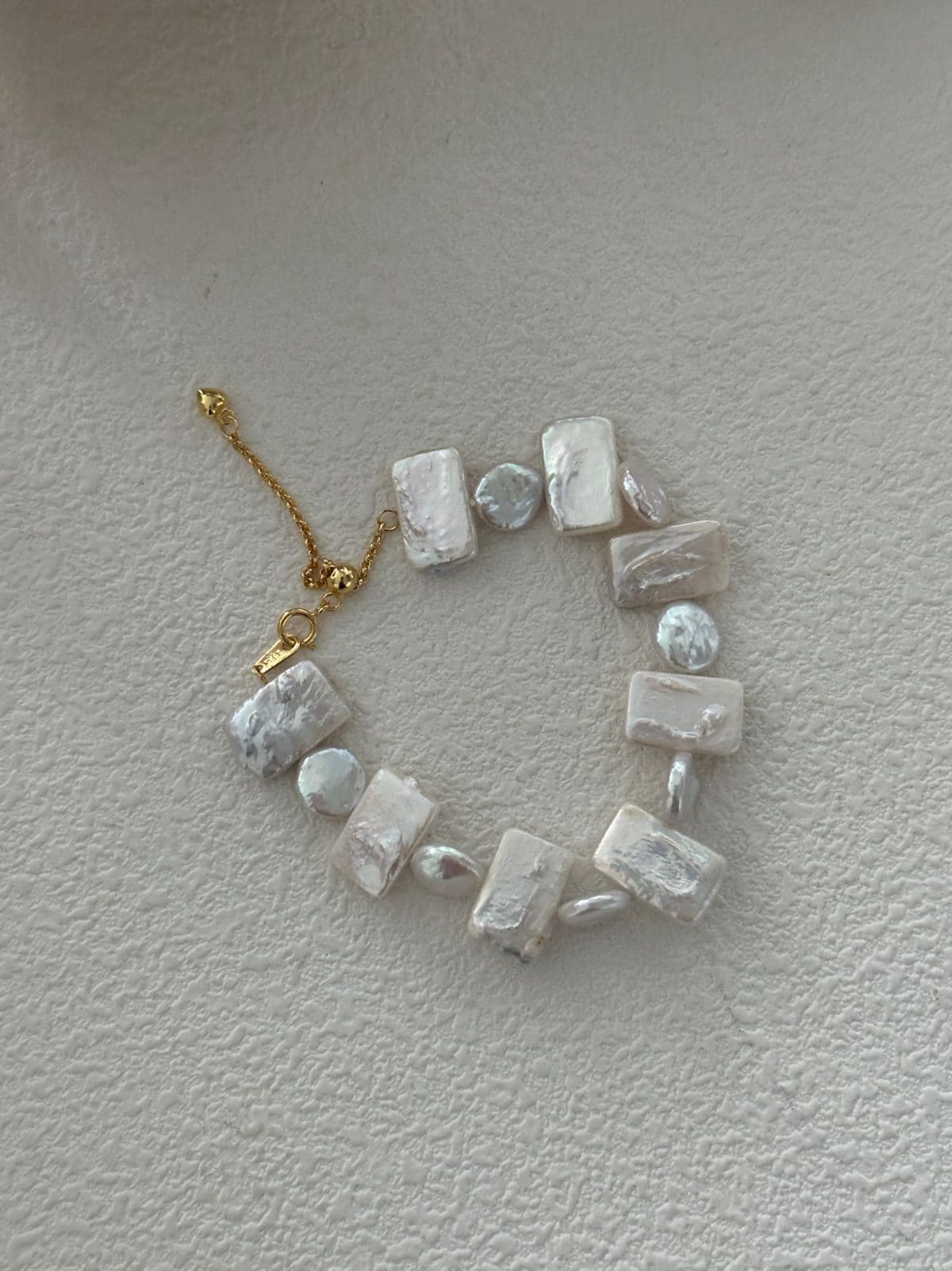 minimalist baroque pearl bracelets — 18K Gold-Plated Silver Square & Round Geometric Pearl Bracelet | PoetPearl handcrafted jewelry