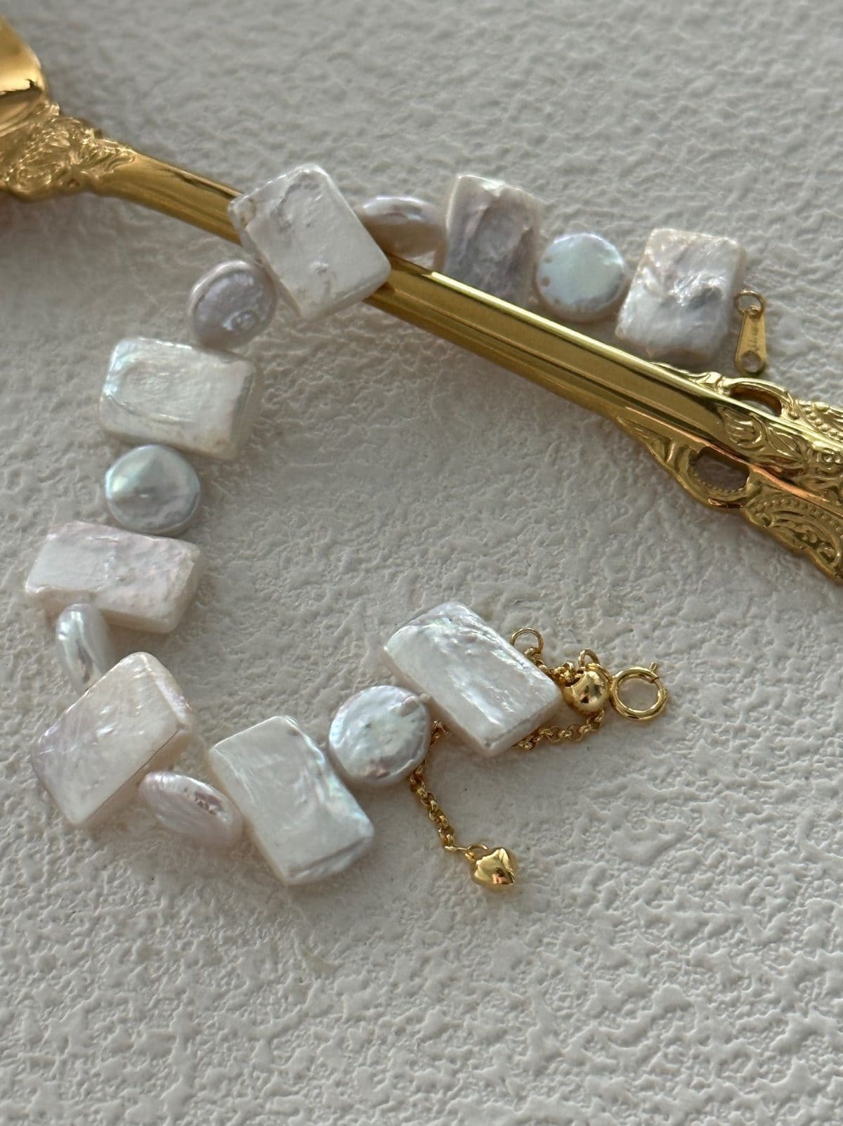 minimalist baroque pearl bracelets — 18K Gold-Plated Silver Square & Round Geometric Pearl Bracelet | PoetPearl handcrafted jewelry