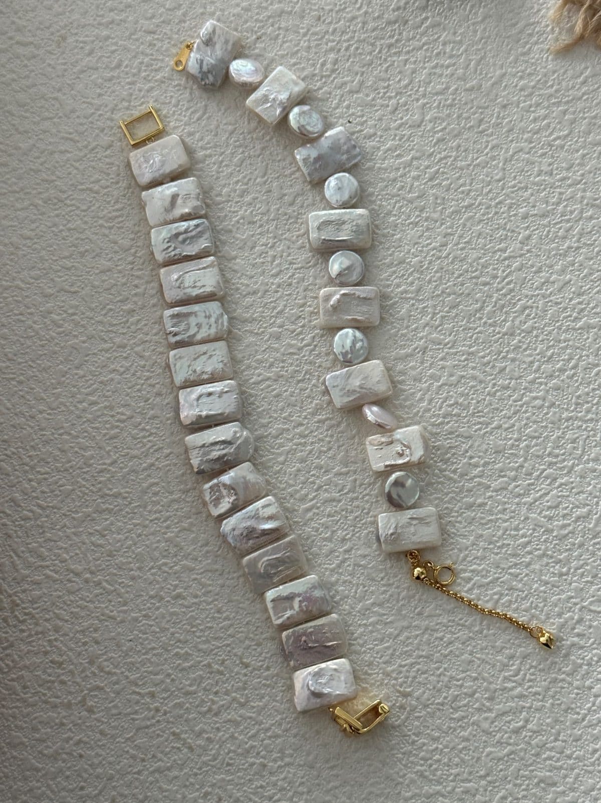 minimalist baroque pearl bracelets — 18K Gold-Plated Silver Square & Round Geometric Pearl Bracelet | PoetPearl handcrafted jewelry