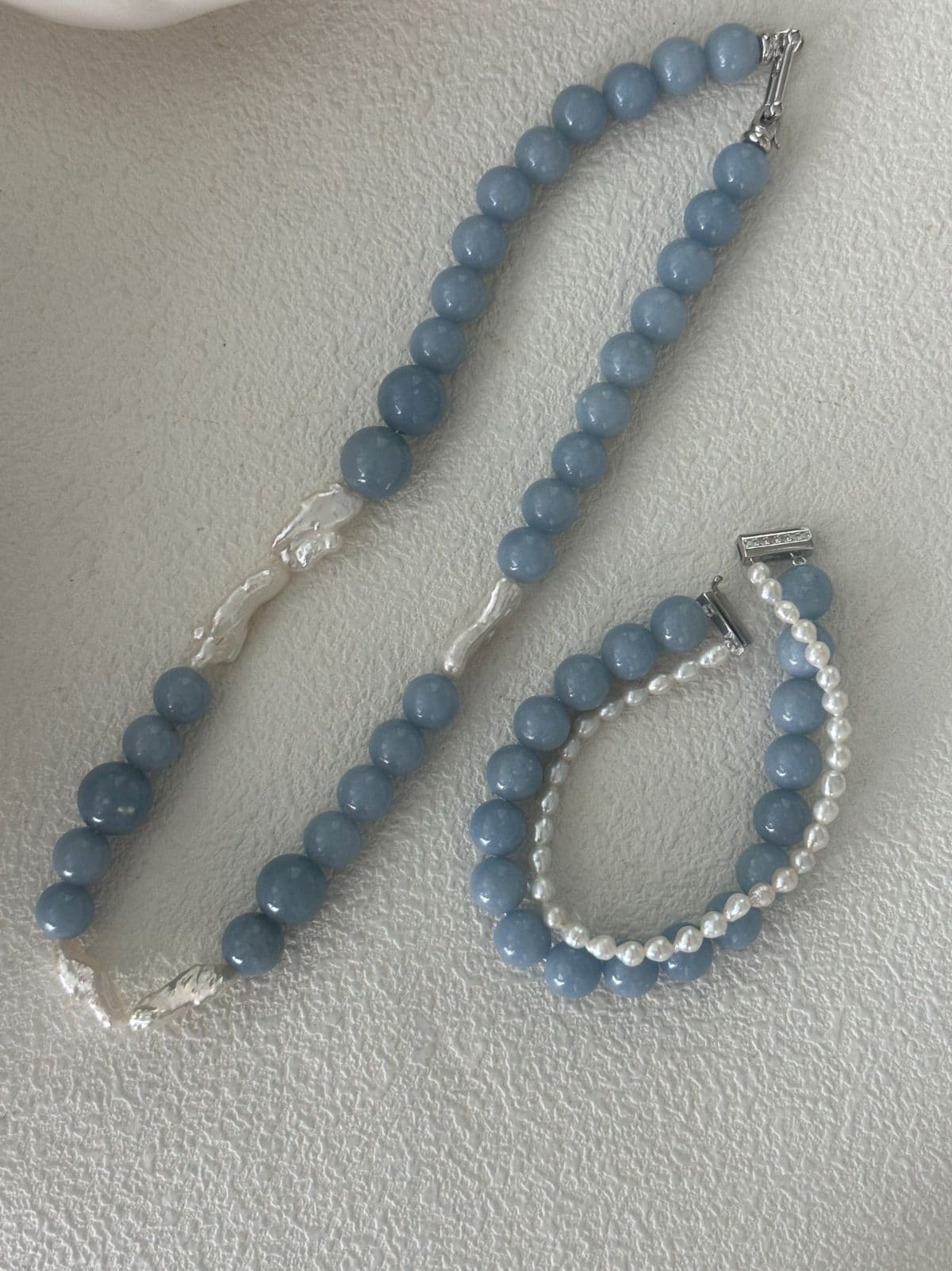natural gemstone and baroque pearl bracelets — Sterling Silver Peru Stone & Pearl Bracelet | PoetPearl handcrafted jewelry