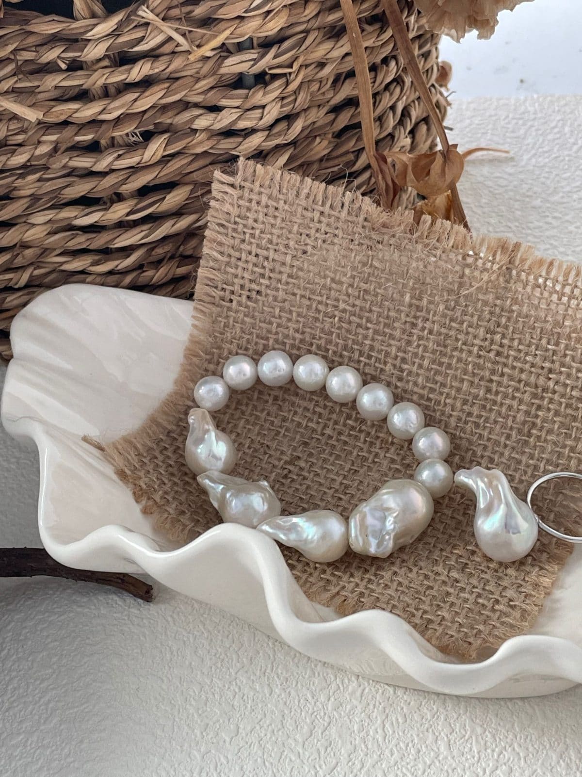 statement large baroque pearl bracelets — Large Baroque Pearl Beaded Bracelet | PoetPearl handcrafted jewelry