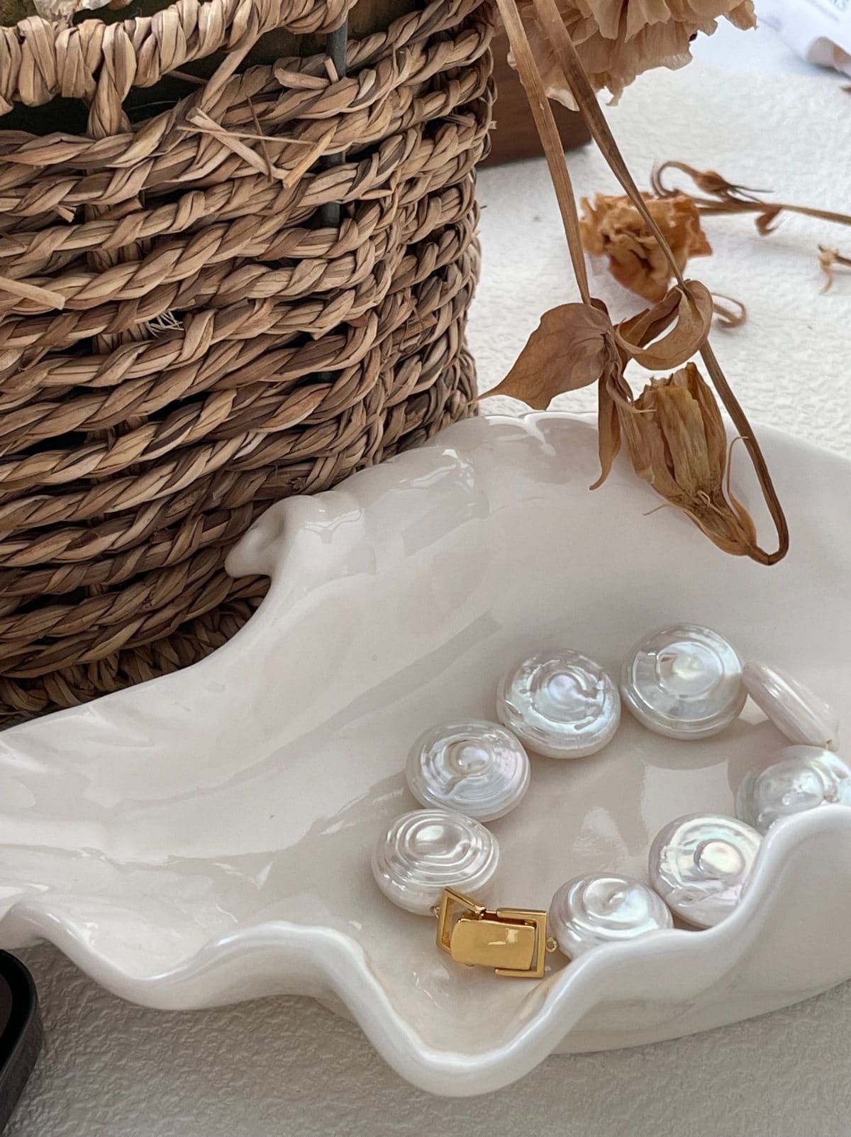 statement large baroque pearl bracelets — 18K Gold-Plated Silver Roman Holiday Bracelet | PoetPearl handcrafted jewelry