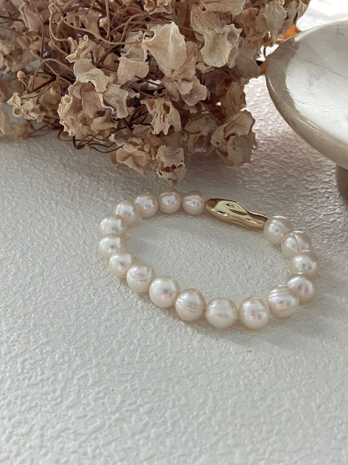 delicate freshwater pearl bracelets — 14K Gold-Filled Ribbed Pearl Bracelet | PoetPearl handcrafted jewelry