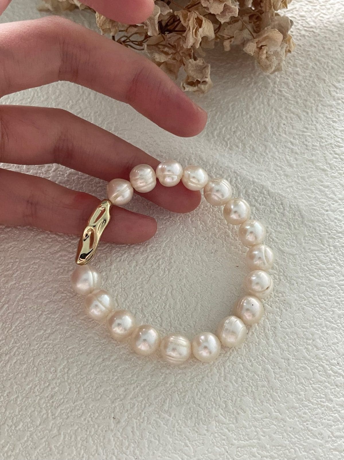 delicate freshwater pearl bracelets — 14K Gold-Filled Ribbed Pearl Bracelet | PoetPearl handcrafted jewelry