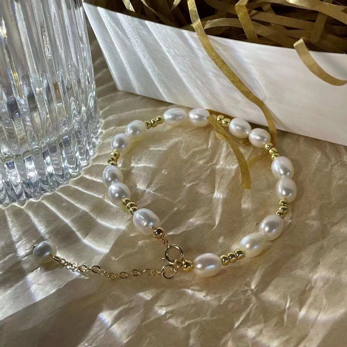 delicate freshwater pearl bracelets — 14K Gold-Filled Natural Rice Pearl Bracelet | PoetPearl handcrafted jewelry