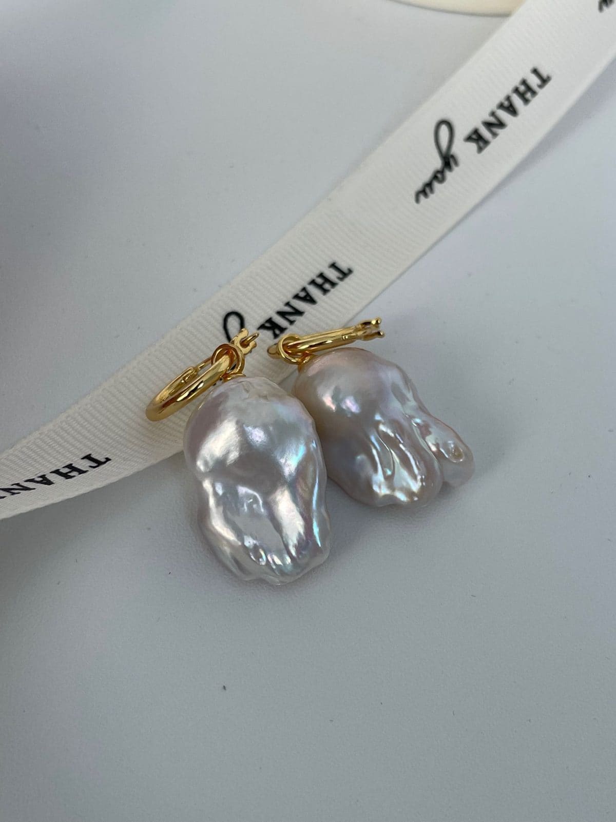 minimalist baroque pearl earrings — 18K Gold-Plated Silver Baroque Pearl Drop Earrings | PoetPearl handcrafted jewelry