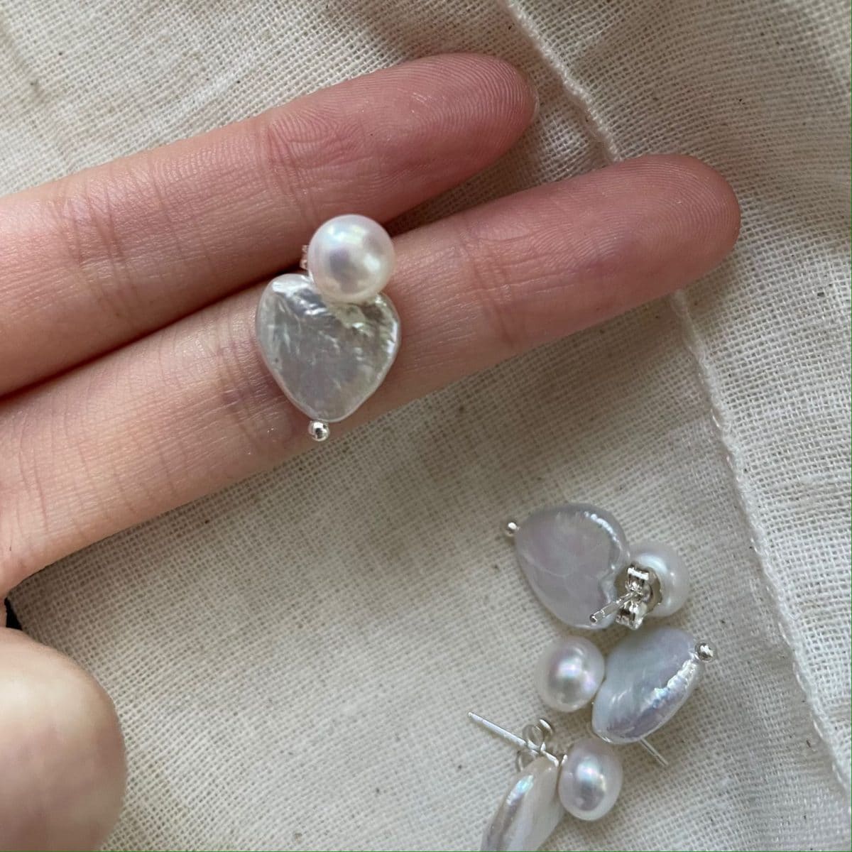 handcrafted baroque pearl gift earrings — Sterling Silver Heart Baroque Pearl Stud Earrings | PoetPearl handcrafted jewelry