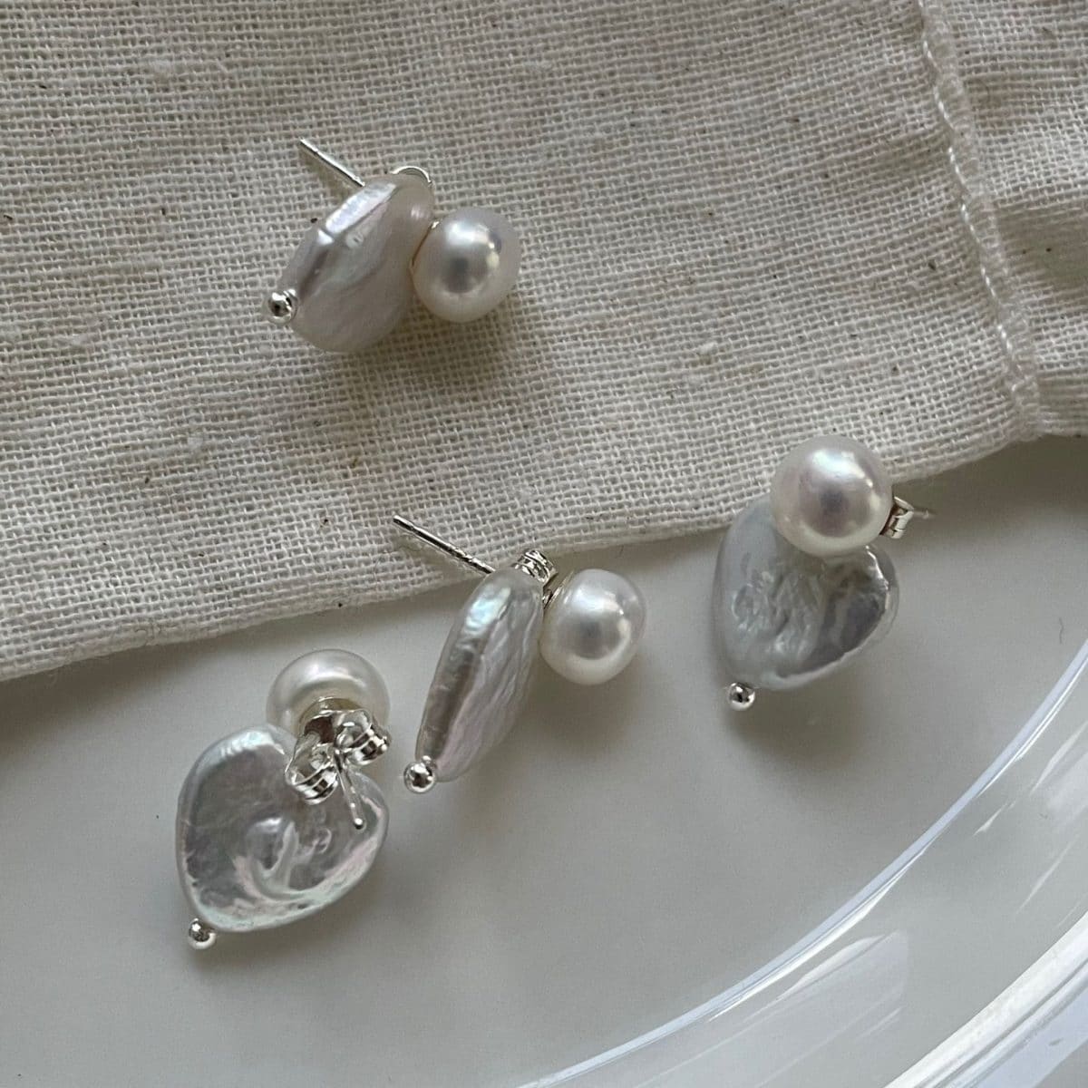 handcrafted baroque pearl gift earrings — Sterling Silver Heart Baroque Pearl Stud Earrings | PoetPearl handcrafted jewelry