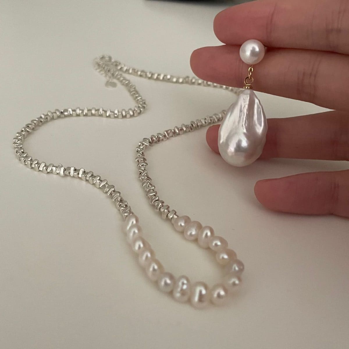 minimalist baroque pearl earrings — Sterling Silver Baroque Pearl Drop Earrings | PoetPearl handcrafted jewelry
