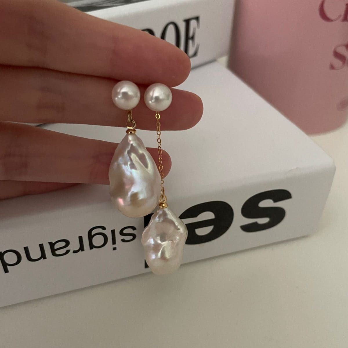 minimalist baroque pearl earrings — Sterling Silver Baroque Pearl Drop Earrings | PoetPearl handcrafted jewelry