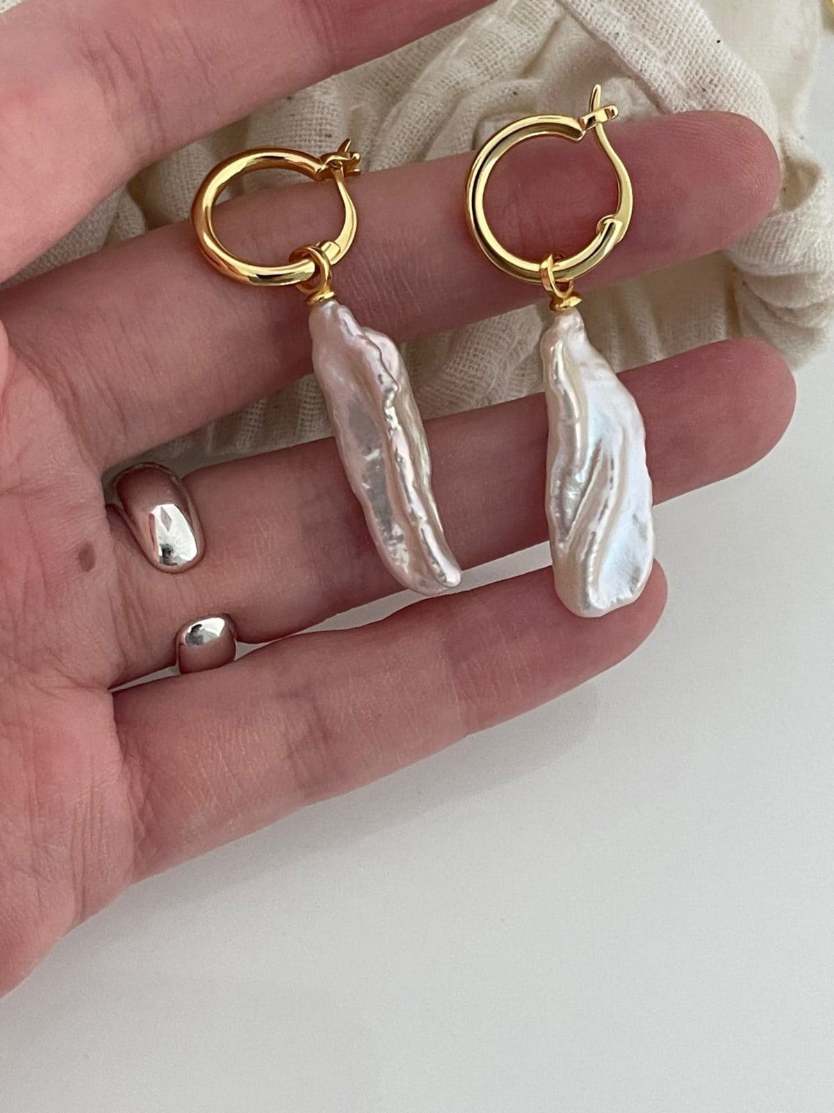 minimalist baroque pearl earrings — 18K Gold-Plated Silver Lute Pearl Drop Earrings | PoetPearl handcrafted jewelry