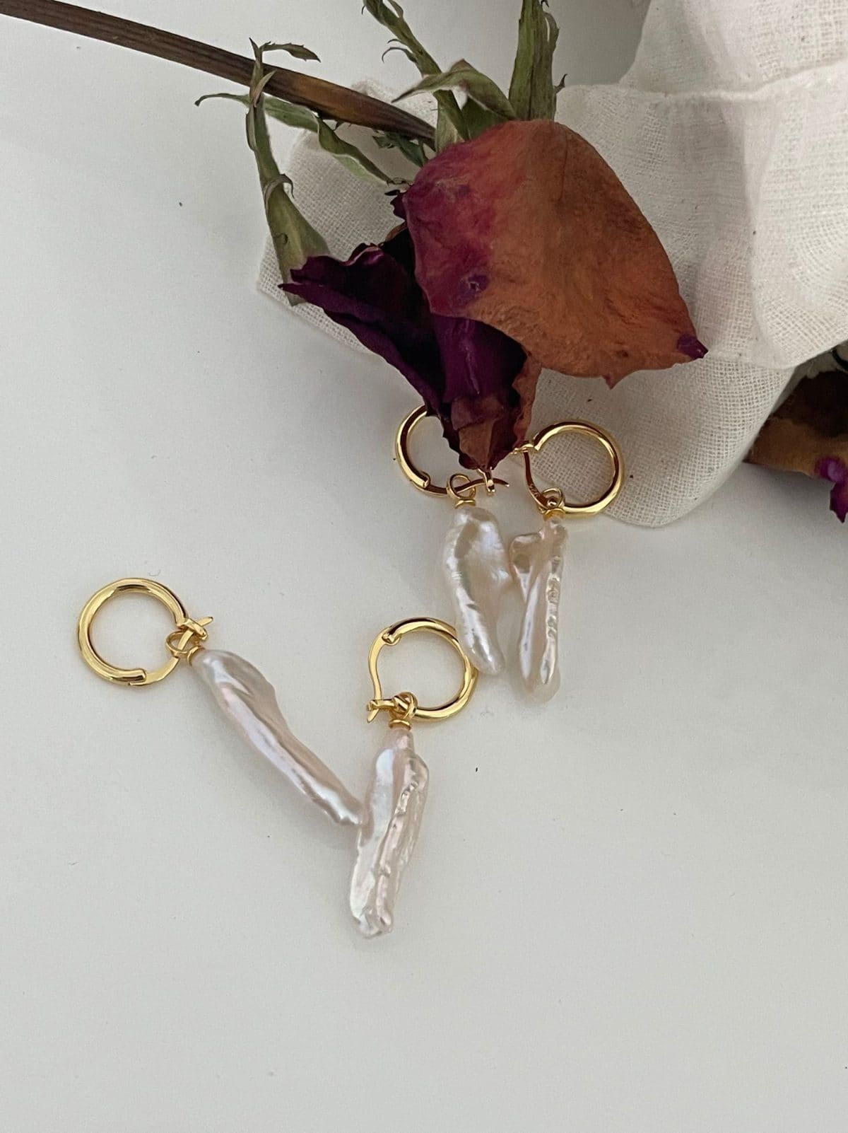 minimalist baroque pearl earrings — 18K Gold-Plated Silver Lute Pearl Drop Earrings | PoetPearl handcrafted jewelry