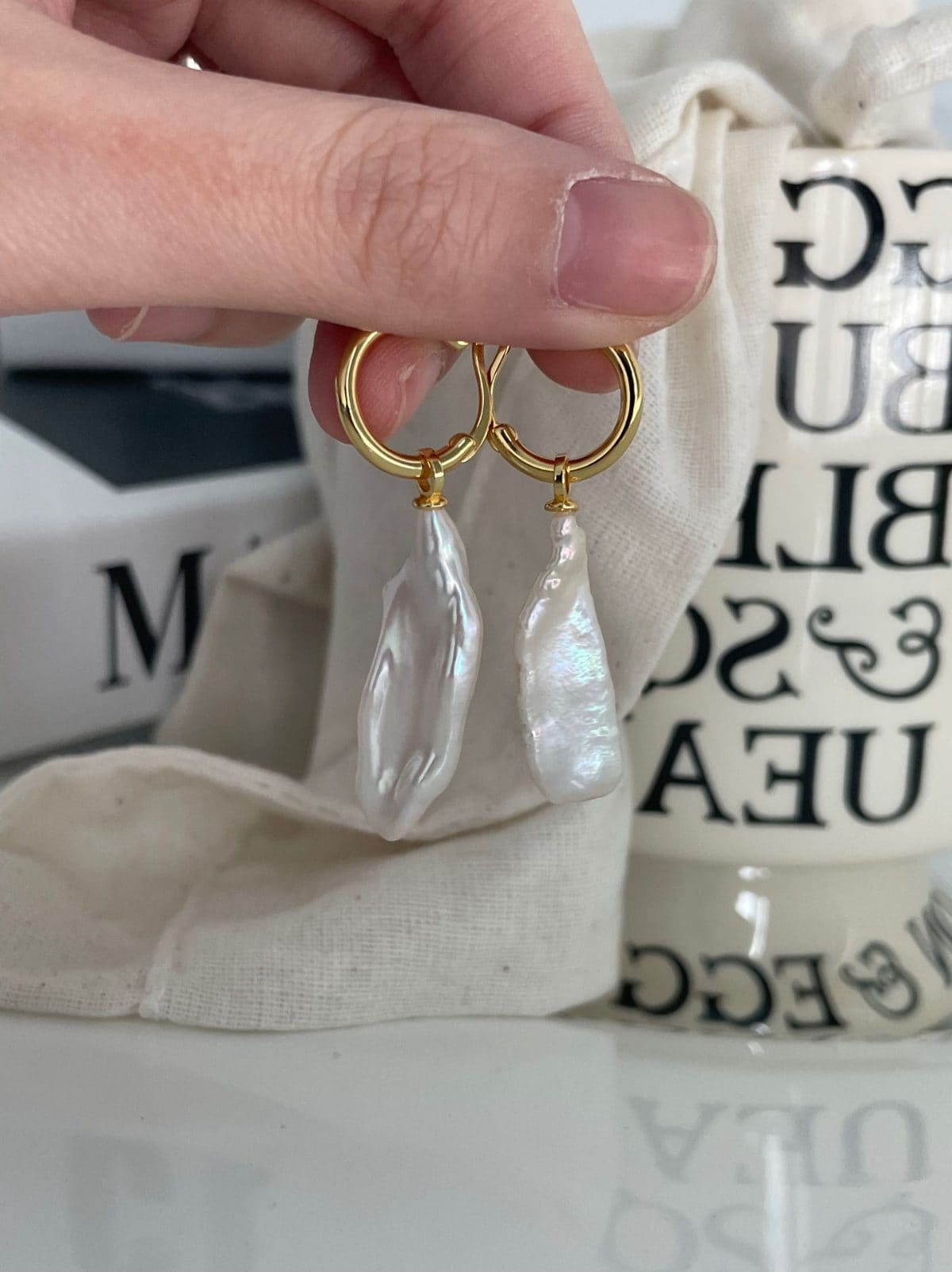 minimalist baroque pearl earrings — 18K Gold-Plated Silver Lute Pearl Drop Earrings | PoetPearl handcrafted jewelry