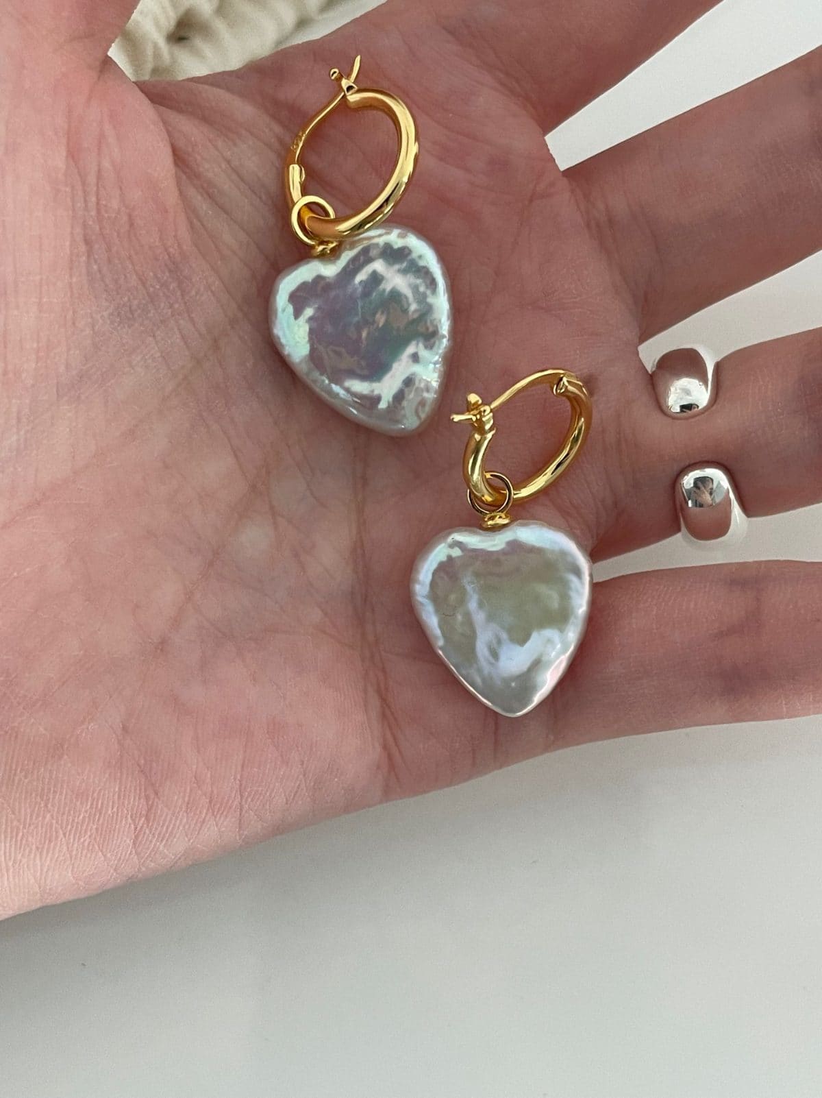 handcrafted baroque pearl gift earrings — 18K Gold-Plated Silver Large Heart Baroque Pearl Earrings | PoetPearl handcrafted jewelry