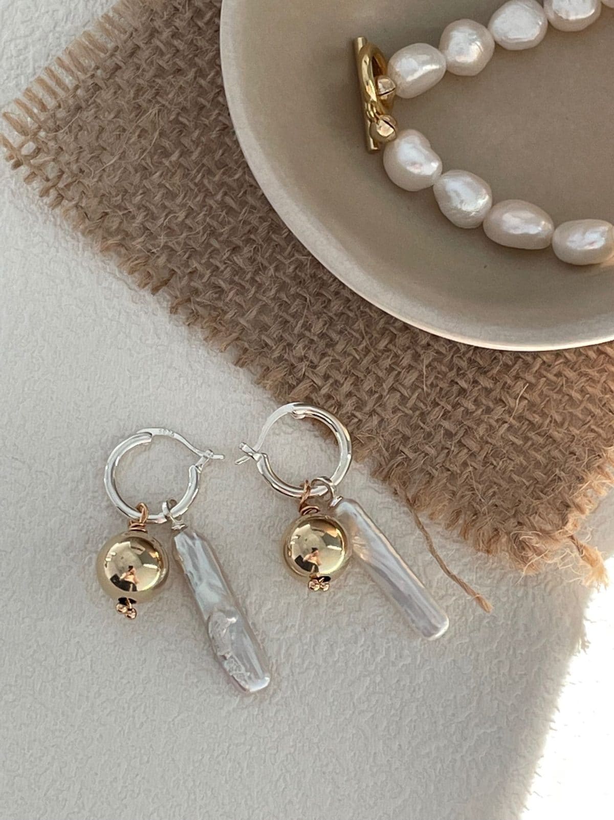 minimalist baroque pearl earrings — Sterling Silver Baroque Pearl & 18K Gold-Plated Silver Ball Drop Earrings | PoetPearl handcrafted jewelry