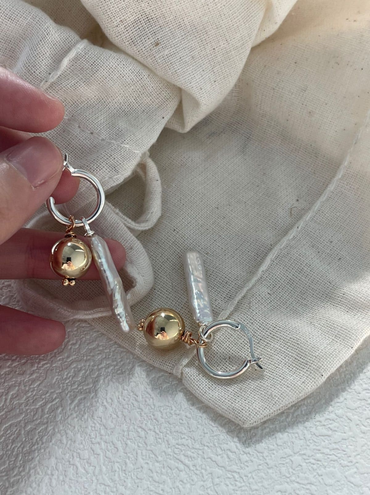 minimalist baroque pearl earrings — Sterling Silver Baroque Pearl & 18K Gold-Plated Silver Ball Drop Earrings | PoetPearl handcrafted jewelry