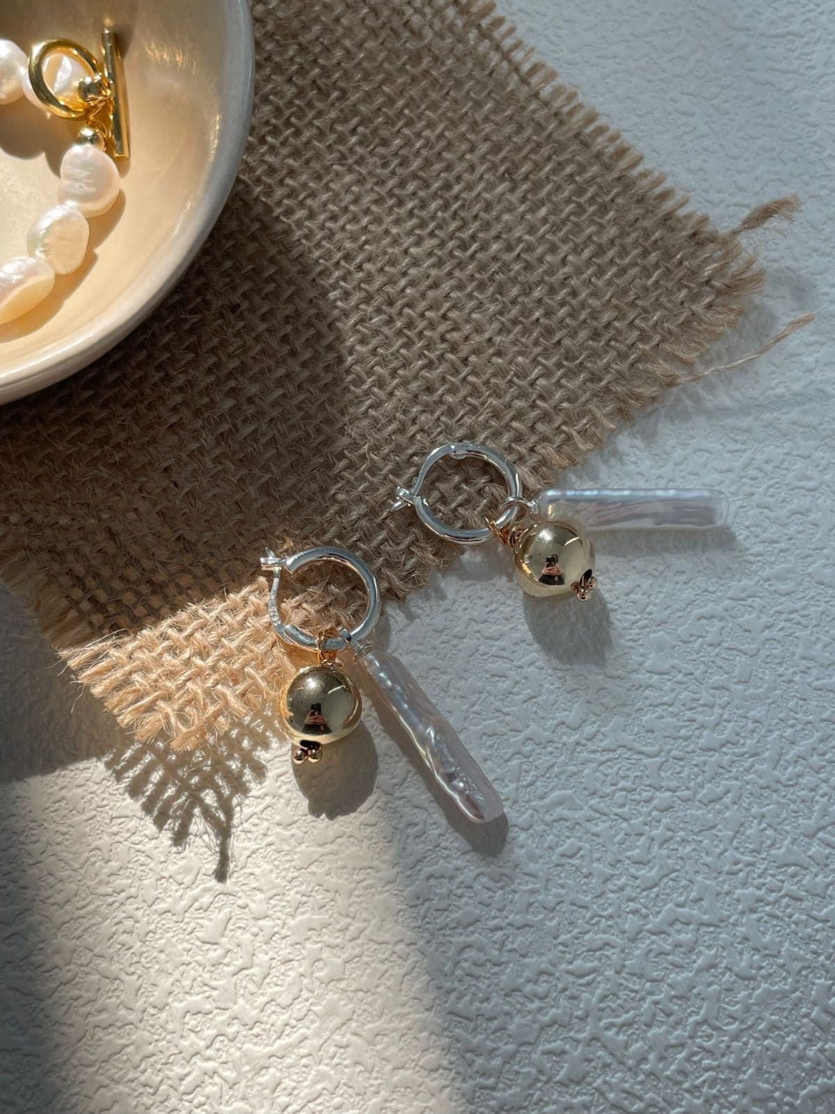 minimalist baroque pearl earrings — Sterling Silver Baroque Pearl & 18K Gold-Plated Silver Ball Drop Earrings | PoetPearl handcrafted jewelry