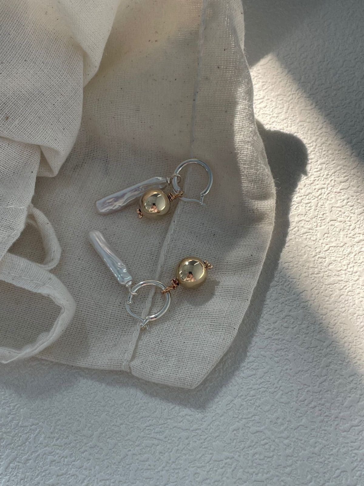 minimalist baroque pearl earrings — Sterling Silver Baroque Pearl & 18K Gold-Plated Silver Ball Drop Earrings | PoetPearl handcrafted jewelry