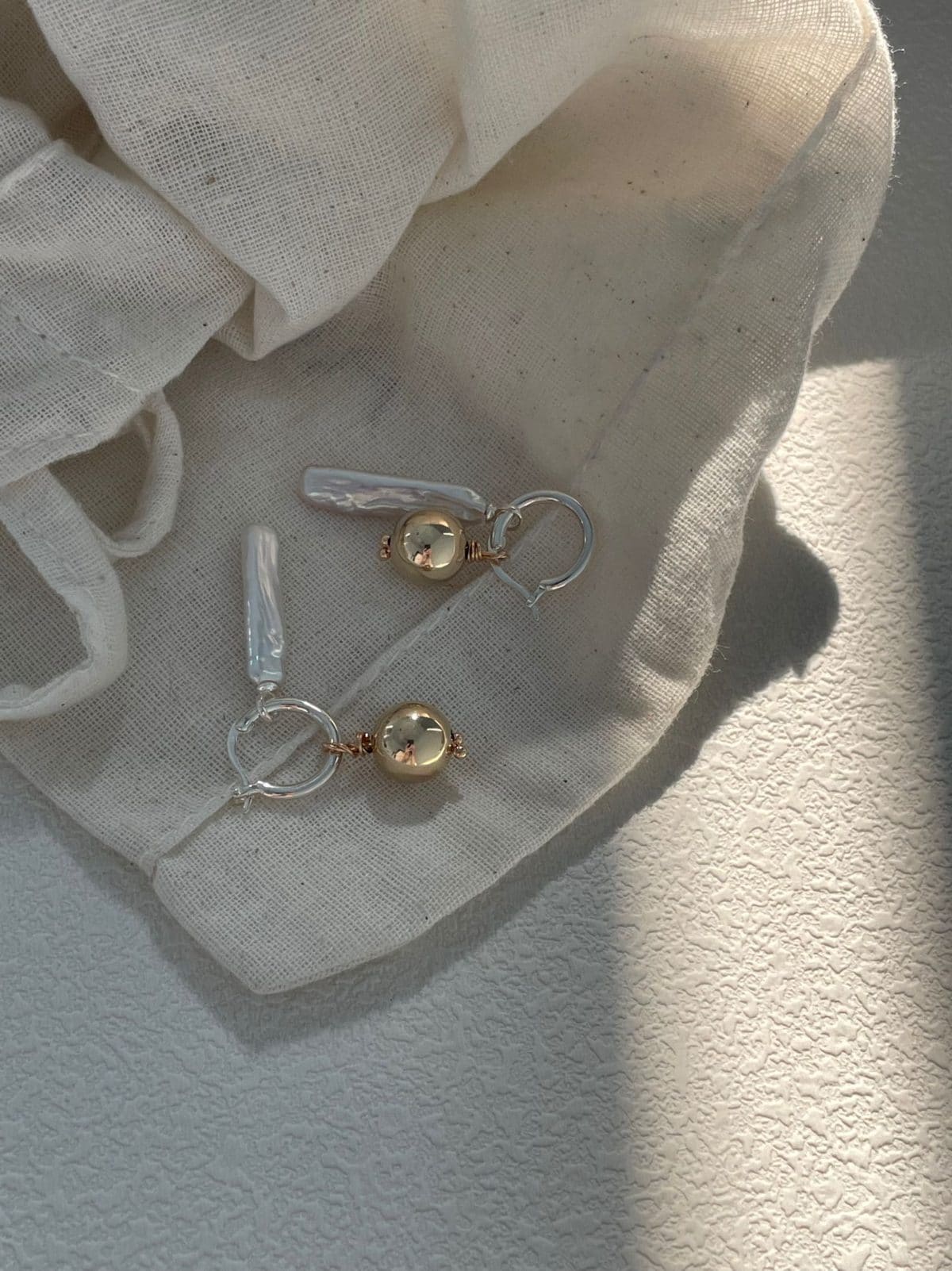 minimalist baroque pearl earrings — Sterling Silver Baroque Pearl & 18K Gold-Plated Silver Ball Drop Earrings | PoetPearl handcrafted jewelry