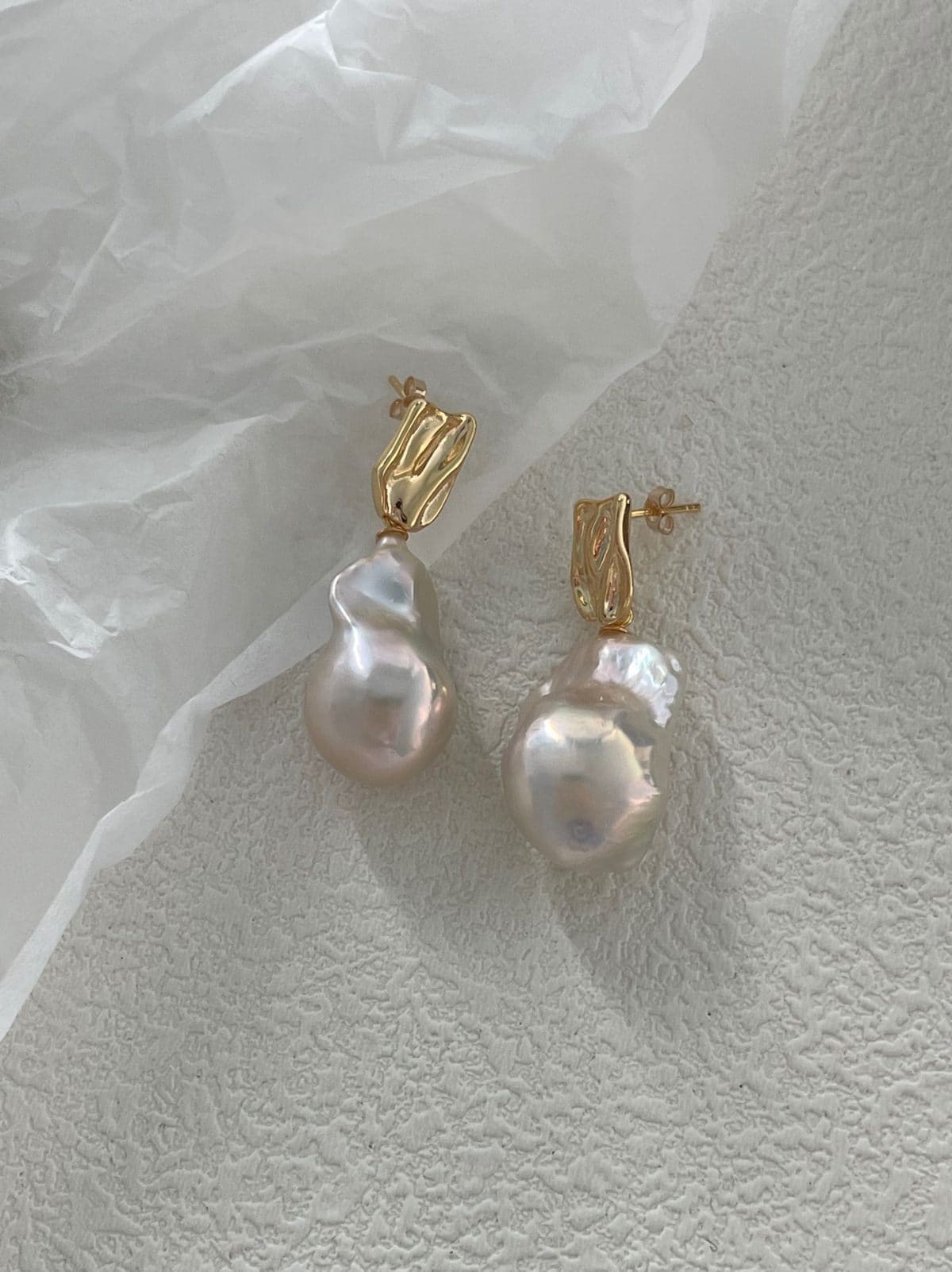 statement large baroque pearl earrings — 18K Gold-Plated Silver Large Baroque Pearl Drop Earrings | PoetPearl handcrafted jewelry