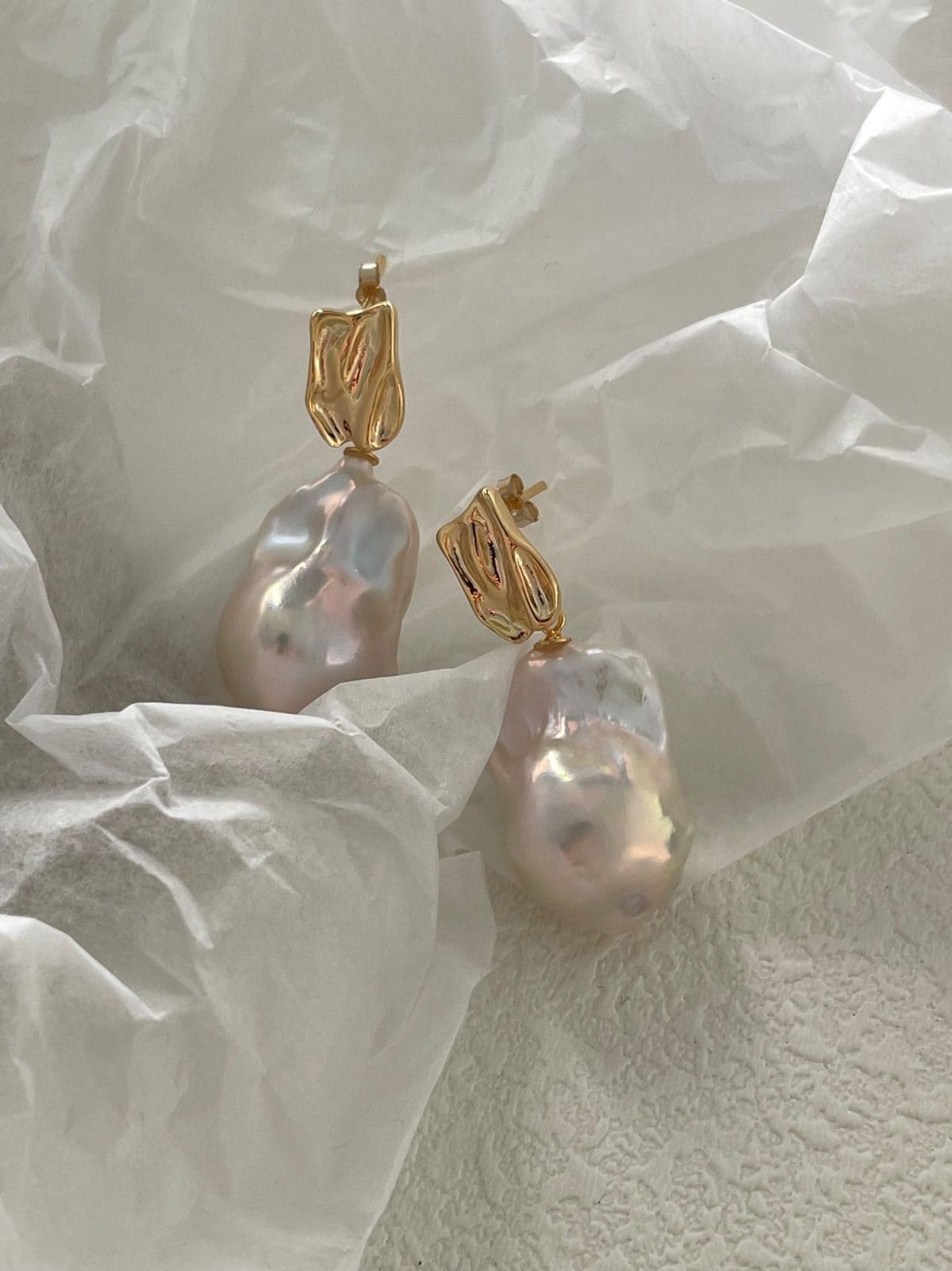 statement large baroque pearl earrings — 18K Gold-Plated Silver Large Baroque Pearl Drop Earrings | PoetPearl handcrafted jewelry
