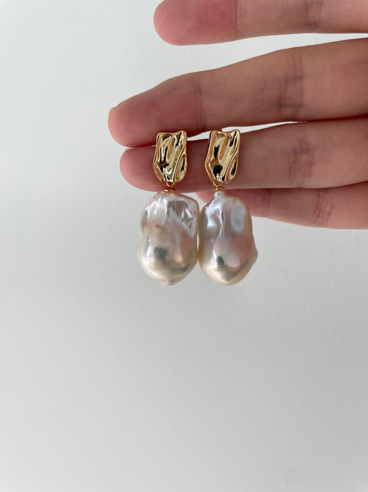 statement large baroque pearl earrings — 18K Gold-Plated Silver Large Baroque Pearl Drop Earrings | PoetPearl handcrafted jewelry