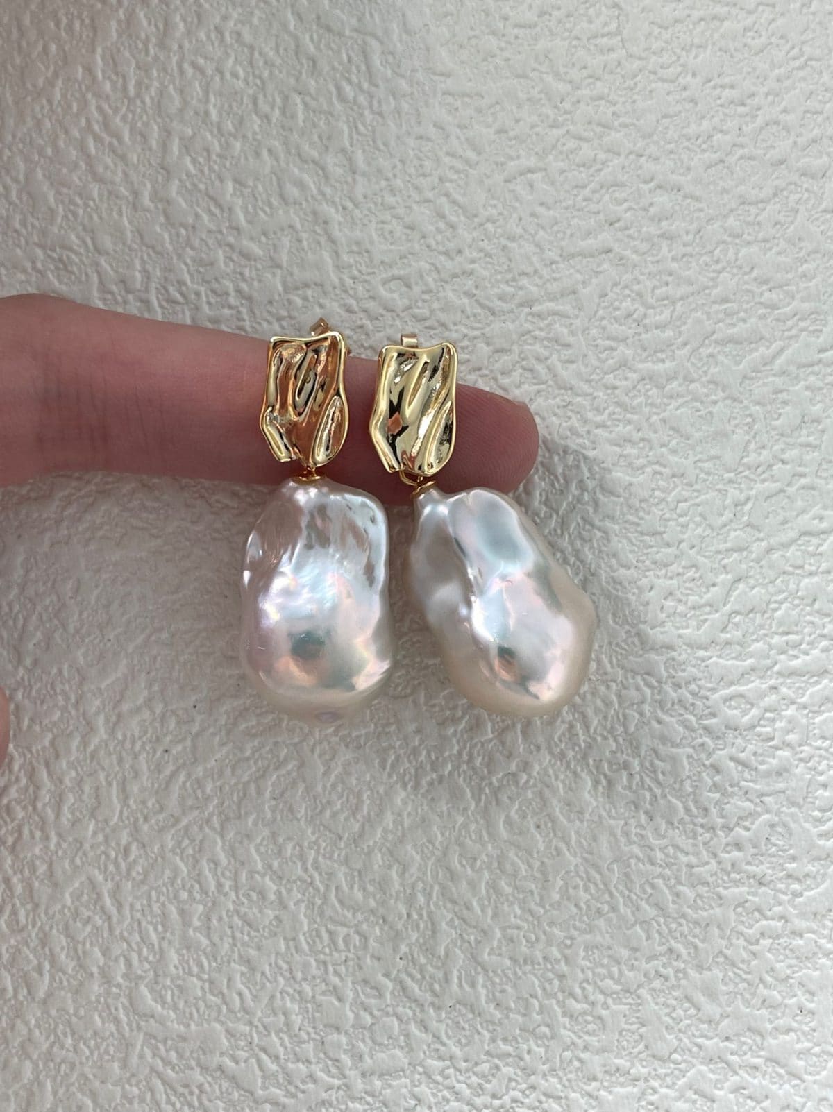 statement large baroque pearl earrings — 18K Gold-Plated Silver Large Baroque Pearl Drop Earrings | PoetPearl handcrafted jewelry