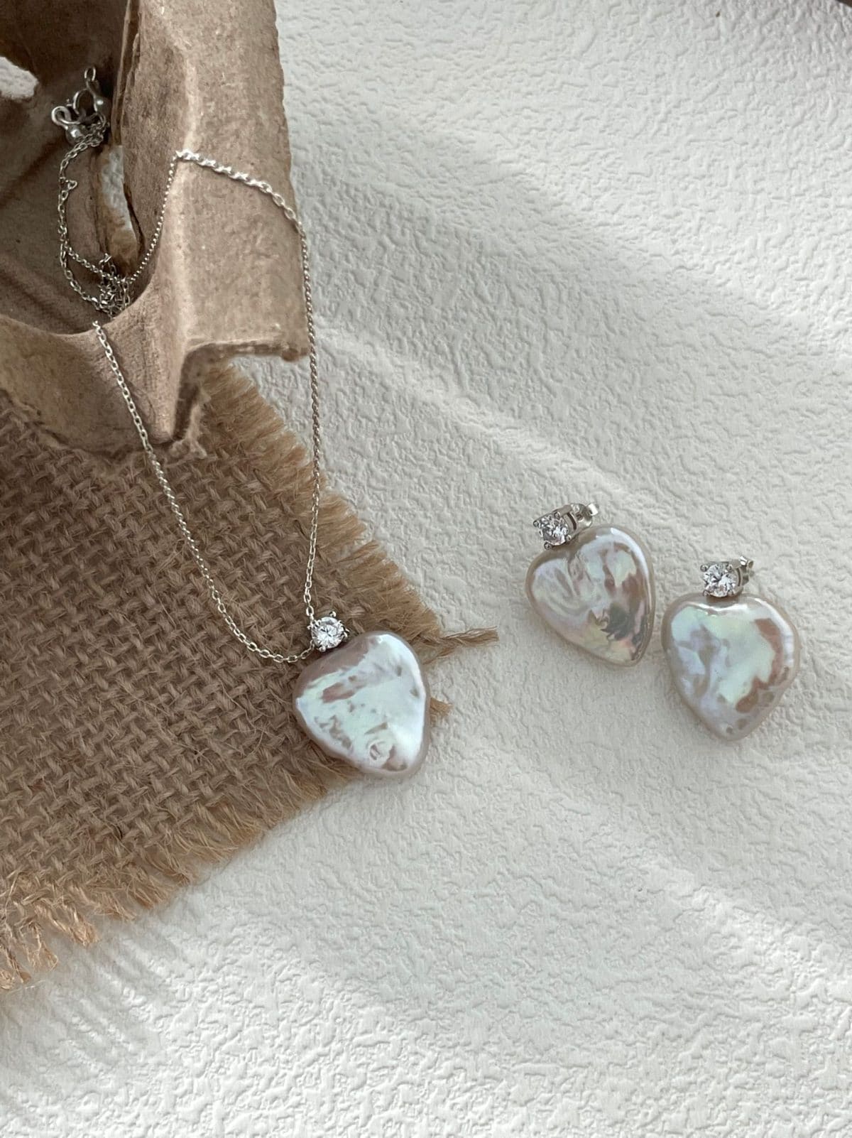 handcrafted baroque pearl gift earrings — Sterling Silver Zircon Heart Baroque Pearl Earrings | PoetPearl handcrafted jewelry