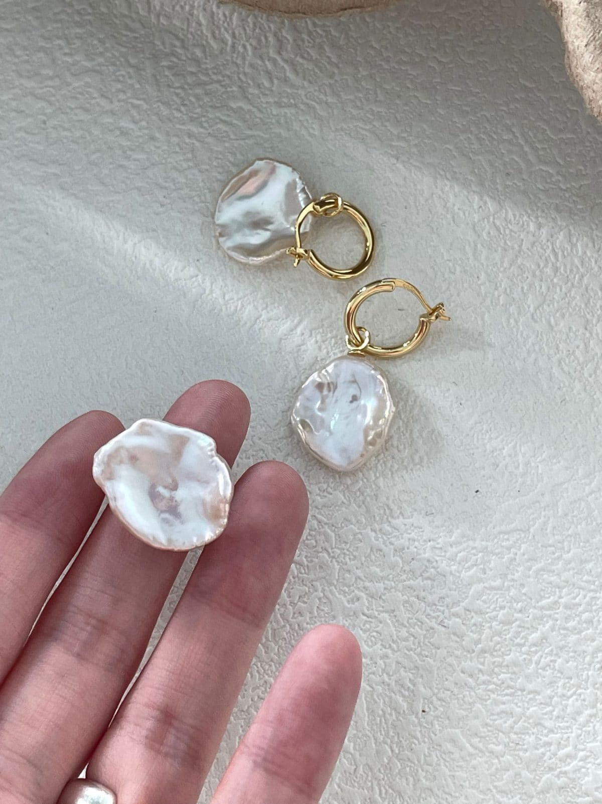 minimalist baroque pearl earrings — 18K Gold-Plated Silver Petal Pearl Drop Earrings | PoetPearl handcrafted jewelry